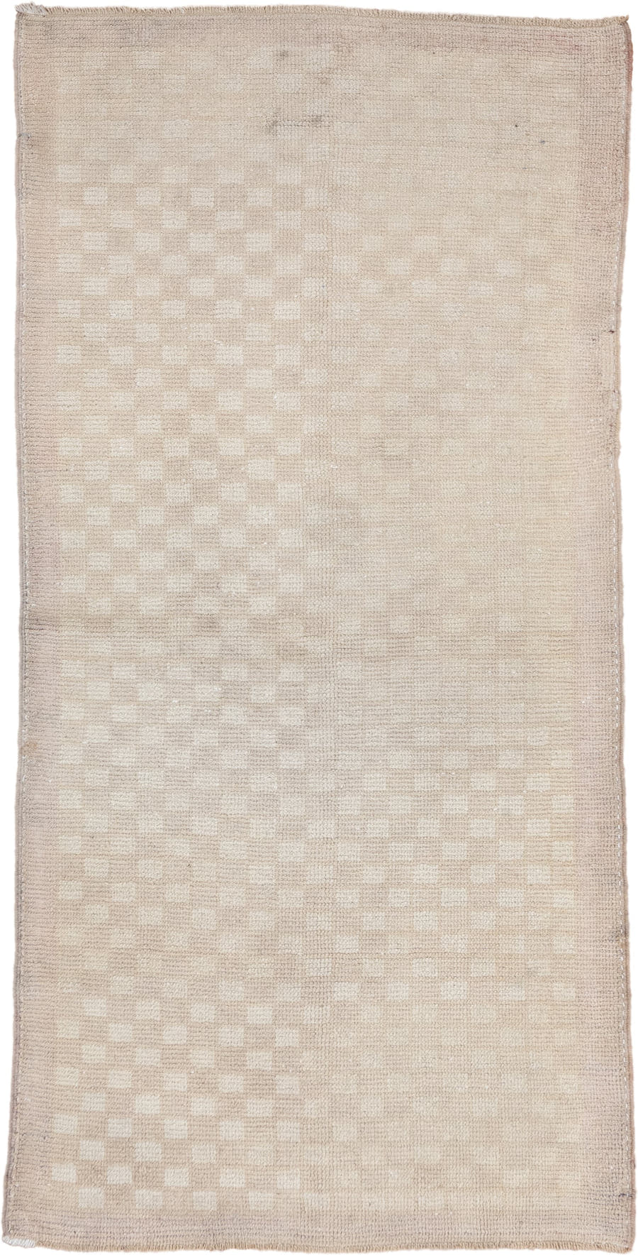 2' x 5' one-of-a-kind handmade vintage Oushak small size rug. Color palette: ivory, cream, beige, taupe, gray
