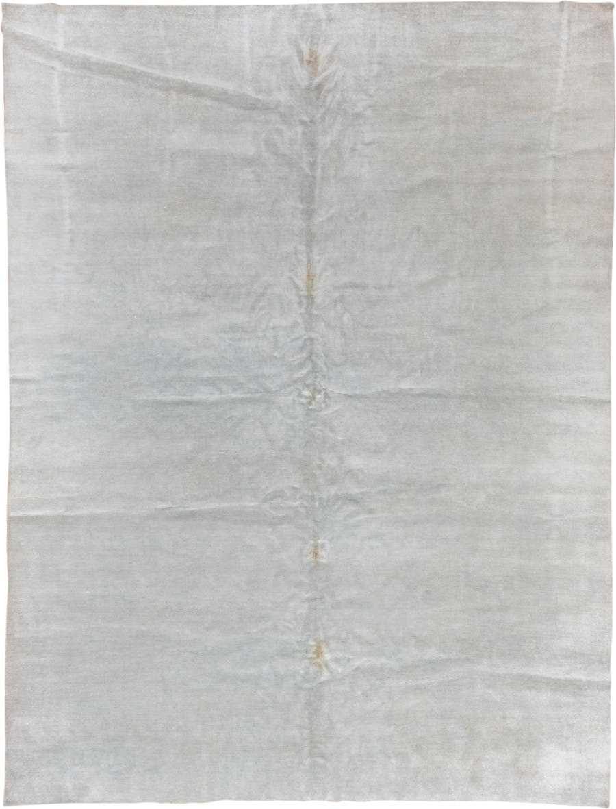 9' x 12' one-of-a-kind handmade vintage Rad large size rug. Color palette: ivory, pale blue, cream, taupe, light blue, beige