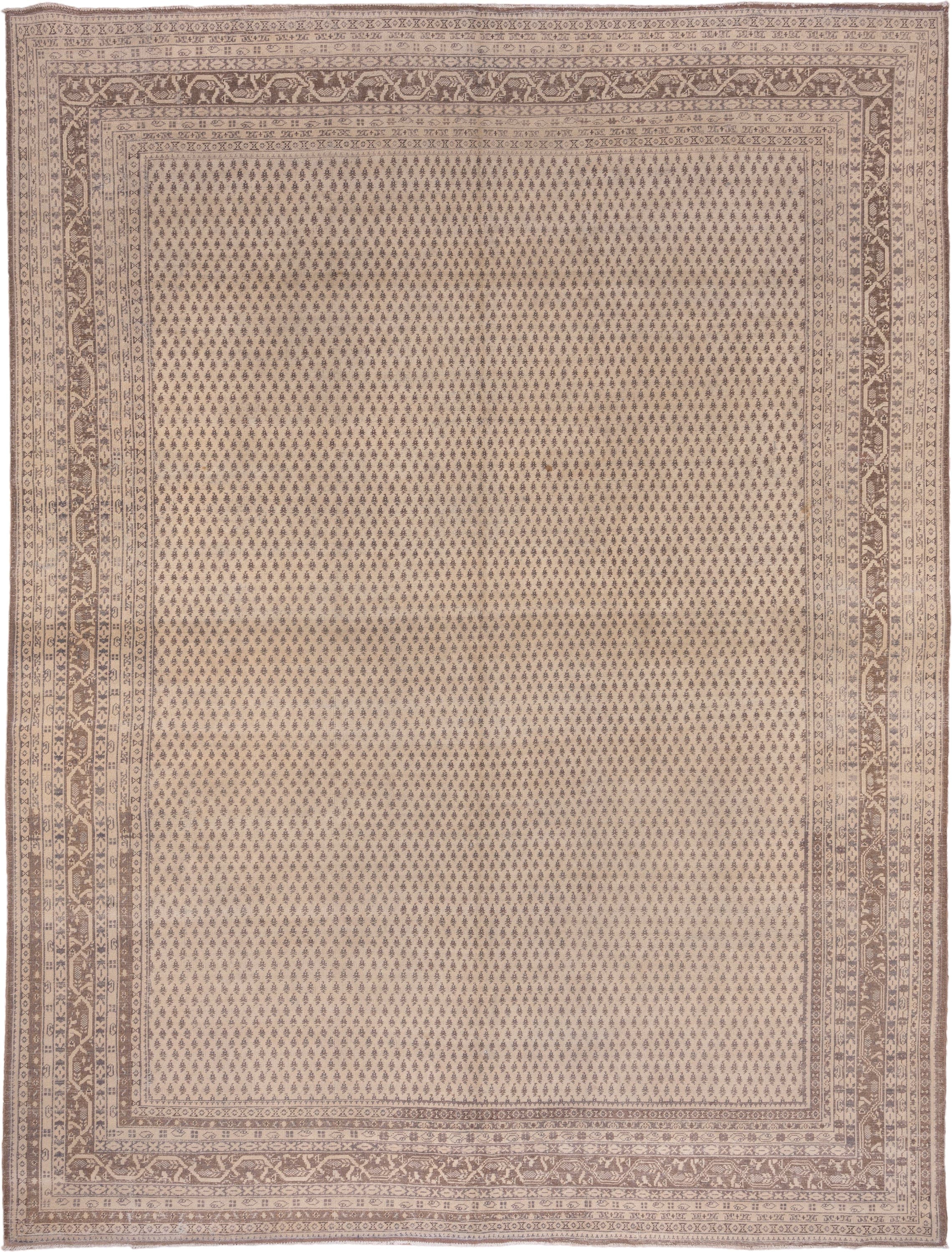 11' x 14' one-of-a-kind handmade vintage Sivas oversize rug. Color palette: ivory, taupe, brown, beige, camel, gray