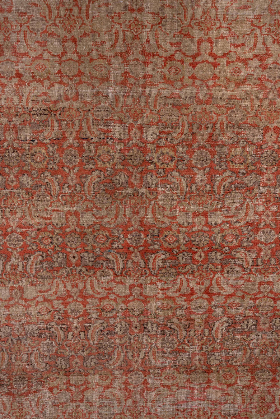 8' x 13' one-of-a-kind handmade antique Khorassan large size rug. Color palette: terra cotta, ivory, rose, taupe, sage, rust