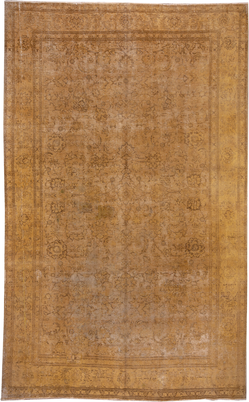 10' x 16' one-of-a-kind handmade vintage Tabriz rug. Color palette: camel, tan, taupe, brown, beige, ochre, gray, gold