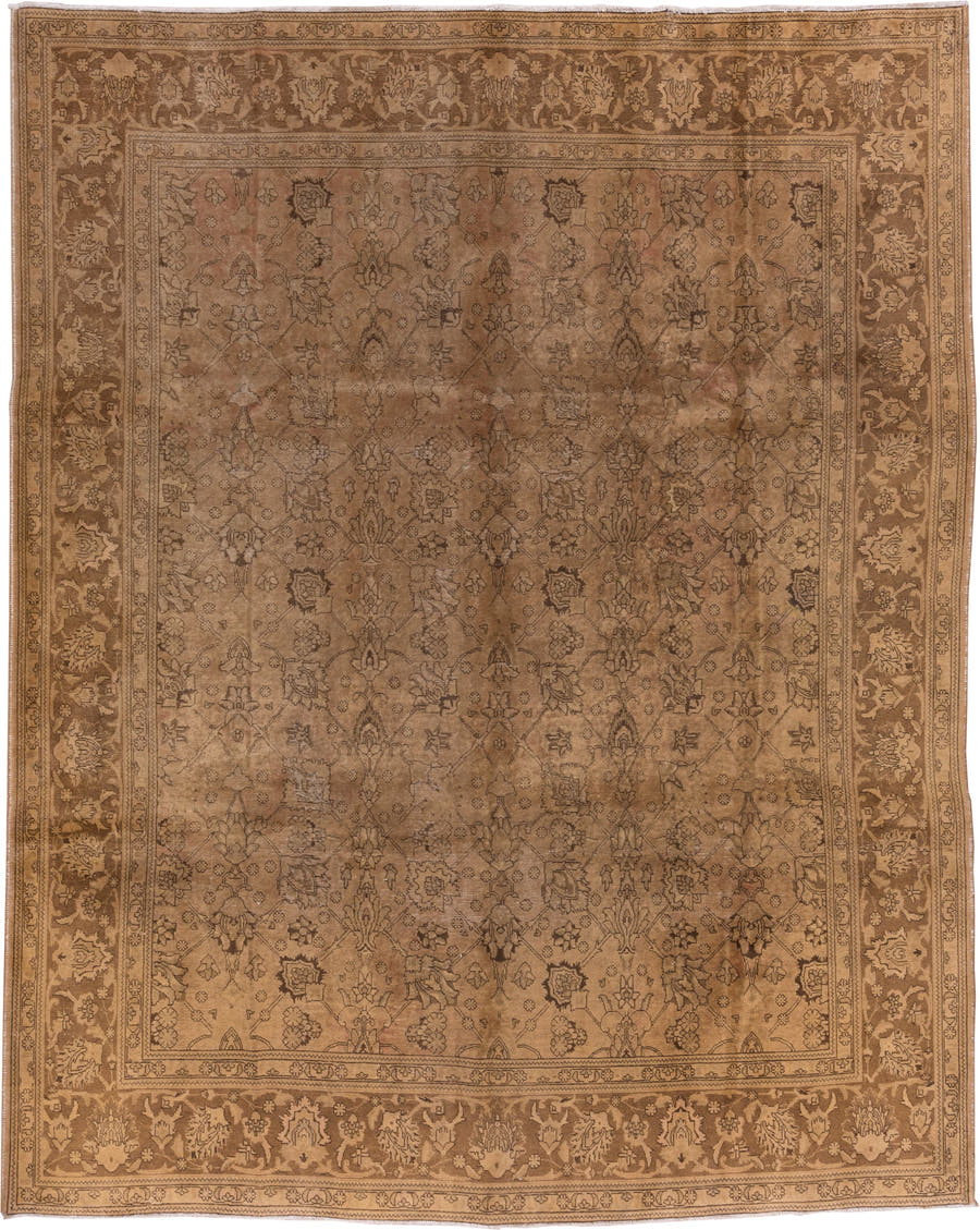 10' x 12' one-of-a-kind handmade vintage Tabriz large size rug. Color palette: camel, taupe, tan, brown, beige, gray