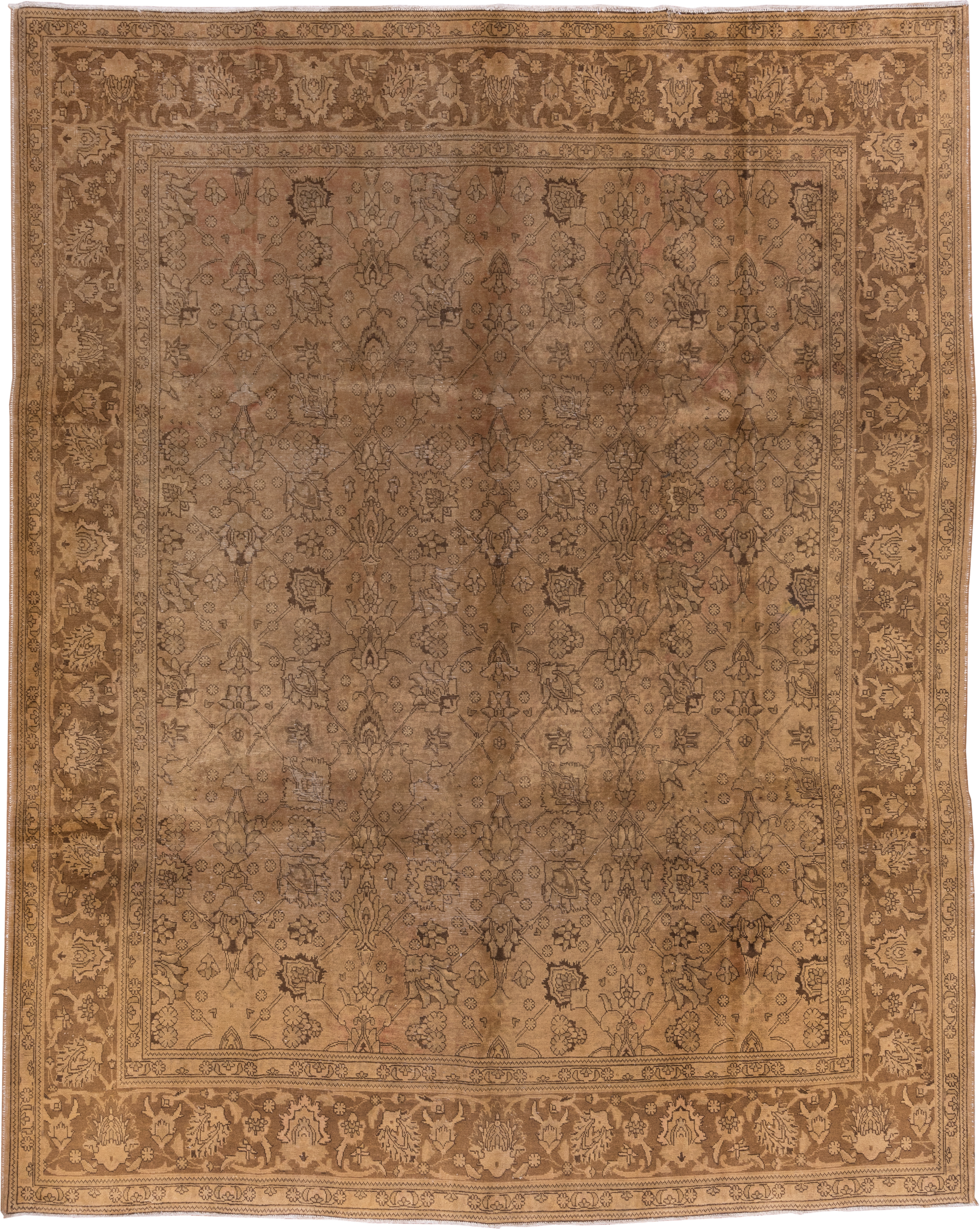 10' x 12' one-of-a-kind handmade vintage Tabriz large size rug. Color palette: camel, taupe, tan, brown, beige, gray