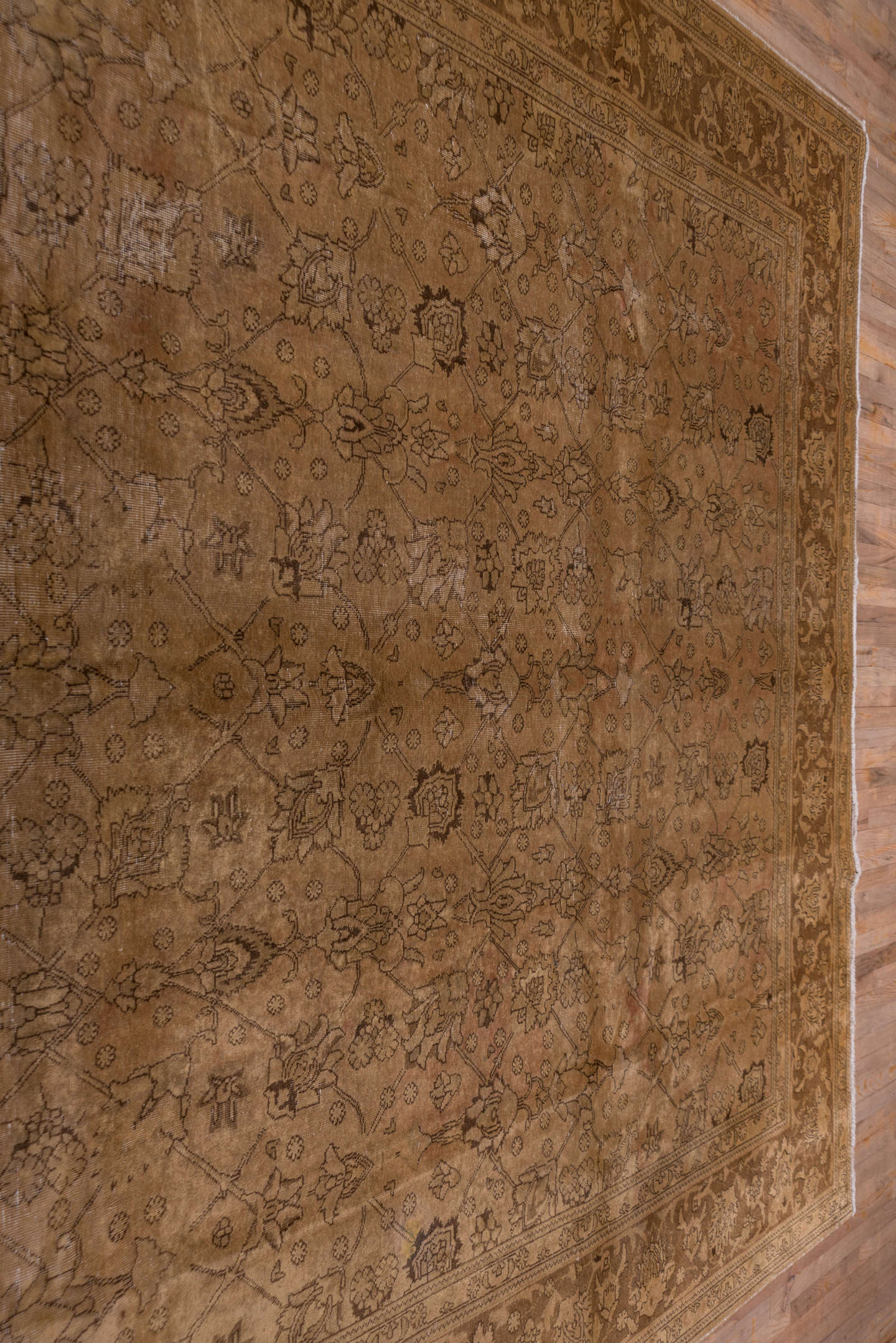 10' x 12' one-of-a-kind handmade vintage Tabriz large size rug. Color palette: camel, taupe, tan, brown, beige, gray