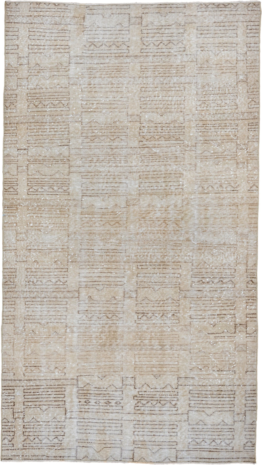 3' x 6' one-of-a-kind handmade vintage Oushak small size rug. Color palette: ivory, beige, taupe, sand, camel, gray