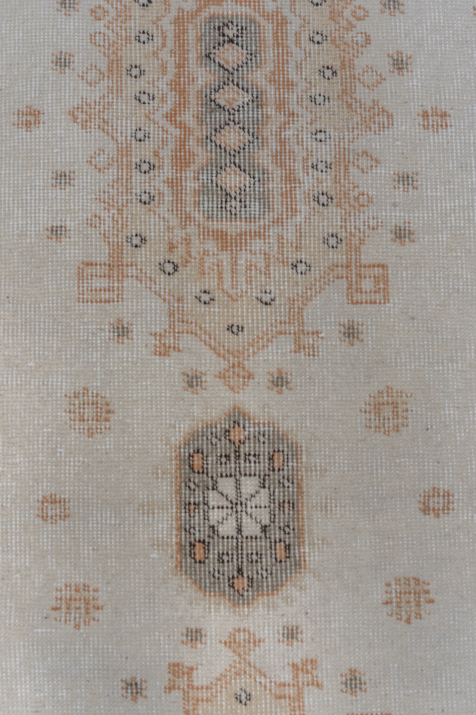 2' x 10' one-of-a-kind handmade vintage Oushak runner rug. Color palette: ivory, taupe, camel, gray, rust, beige, terracotta