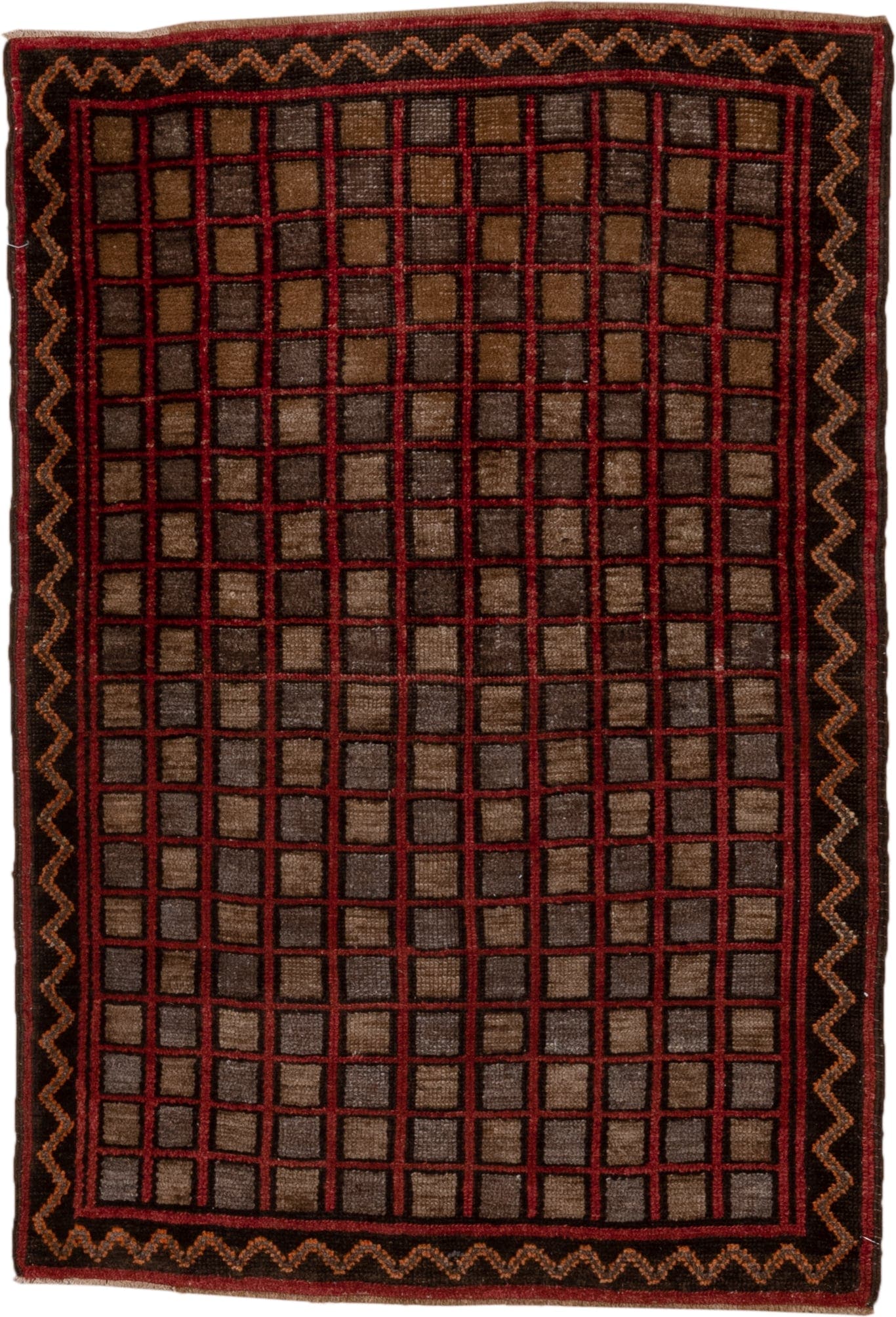 3' x 4' one-of-a-kind handmade antique Oushak small size rug. Color palette: brown, burgundy, charcoal, taupe, rust, gray