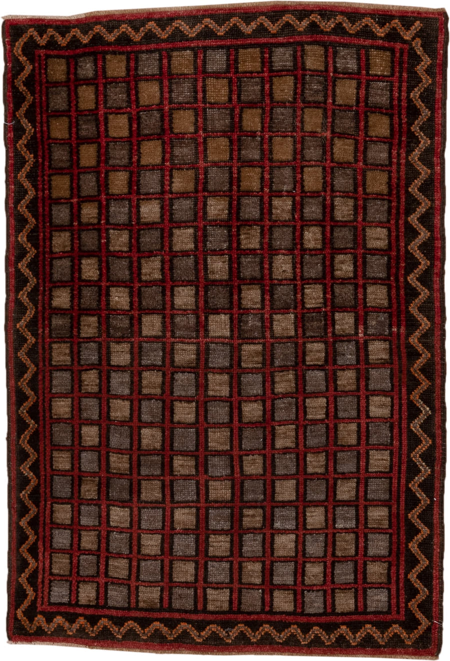 3' x 4' one-of-a-kind handmade antique Oushak small size rug. Color palette: brown, burgundy, charcoal, taupe, rust, gray