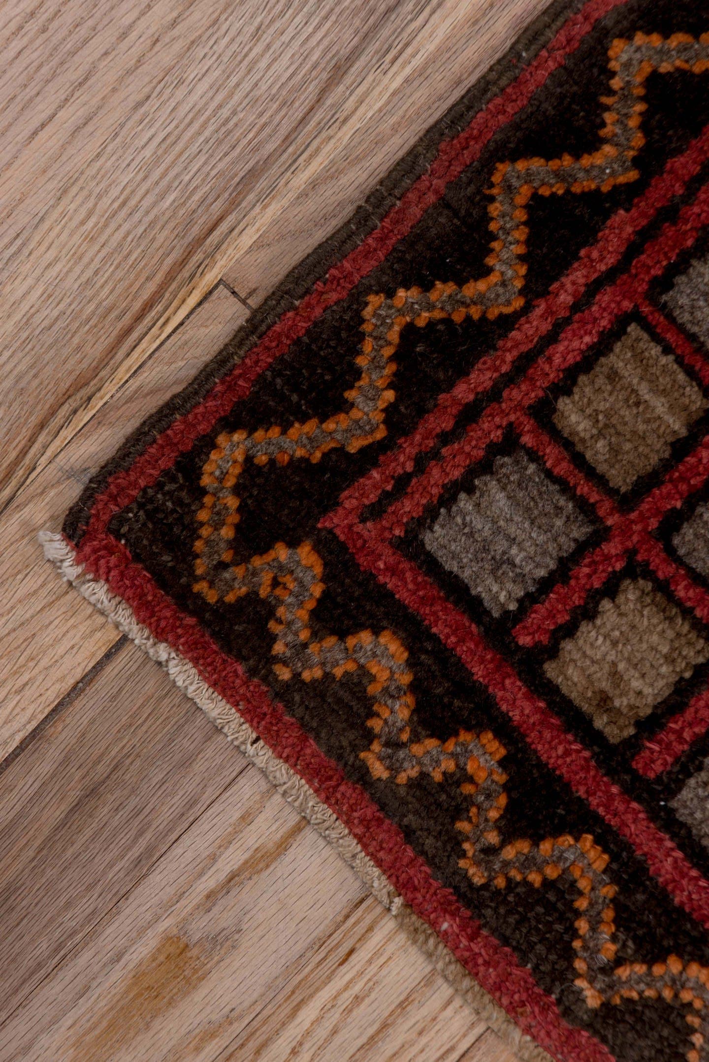 3' x 4' one-of-a-kind handmade antique Oushak small size rug. Color palette: brown, burgundy, charcoal, taupe, rust, gray