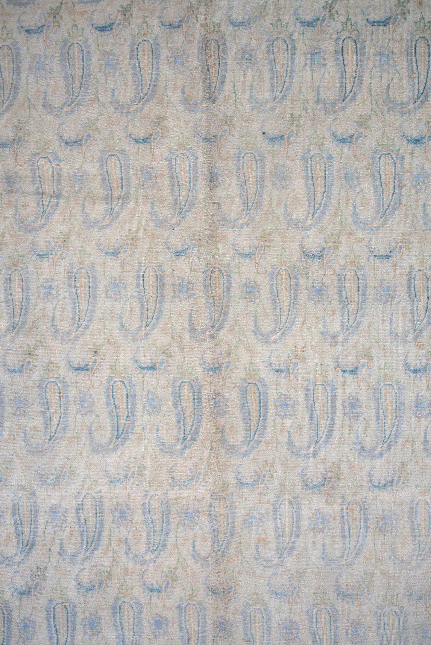 9' x 12' one-of-a-kind handmade vintage Sivas large size rug. Color palette: ivory, pale blue, cream, light gray, beige
