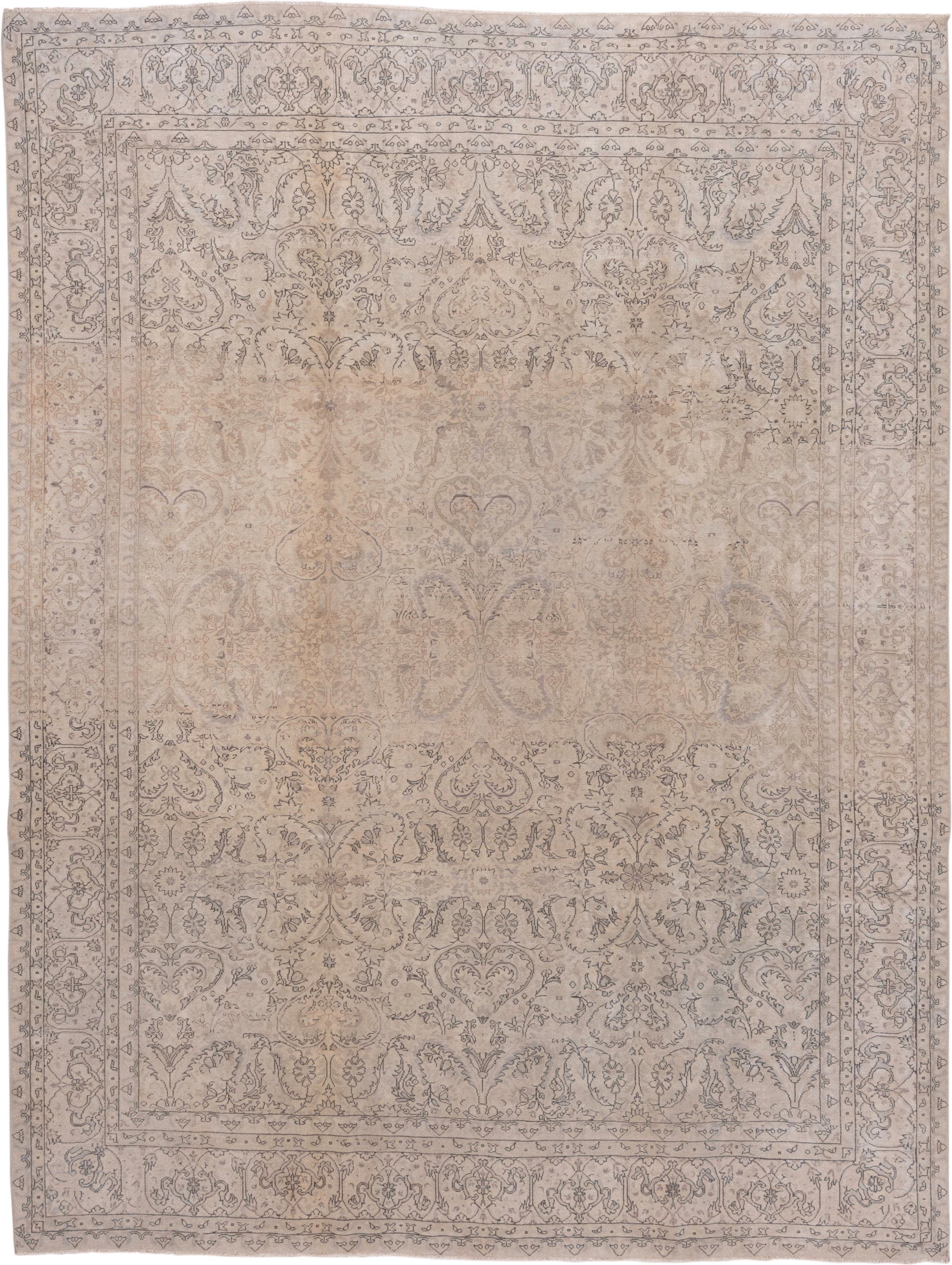 8' x 10' one-of-a-kind handmade vintage  large size rug. Color palette: beige, taupe, ivory, slate, greige, sand, gray