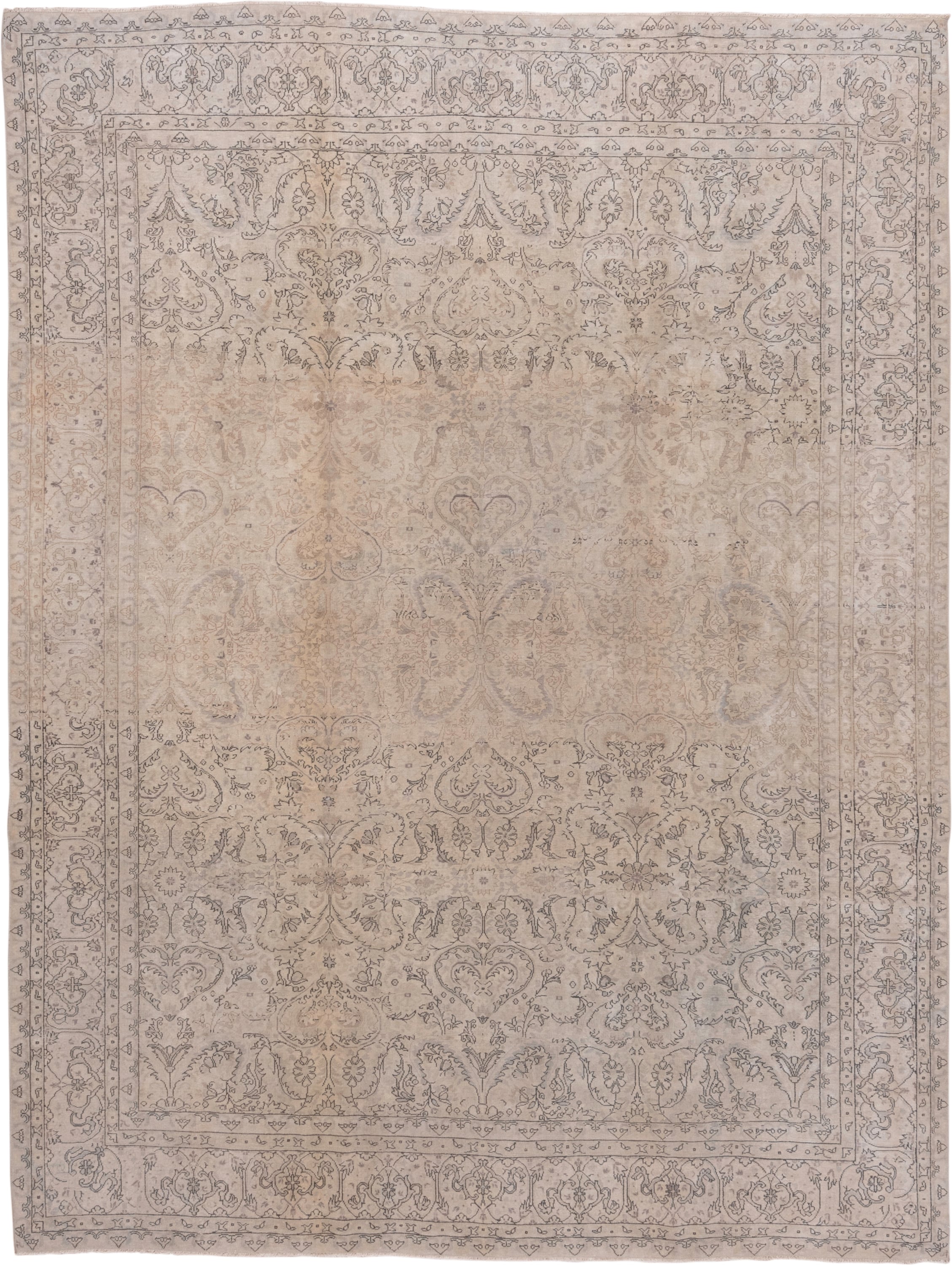 8' x 10' one-of-a-kind handmade vintage  large size rug. Color palette: beige, taupe, ivory, slate, greige, sand, gray