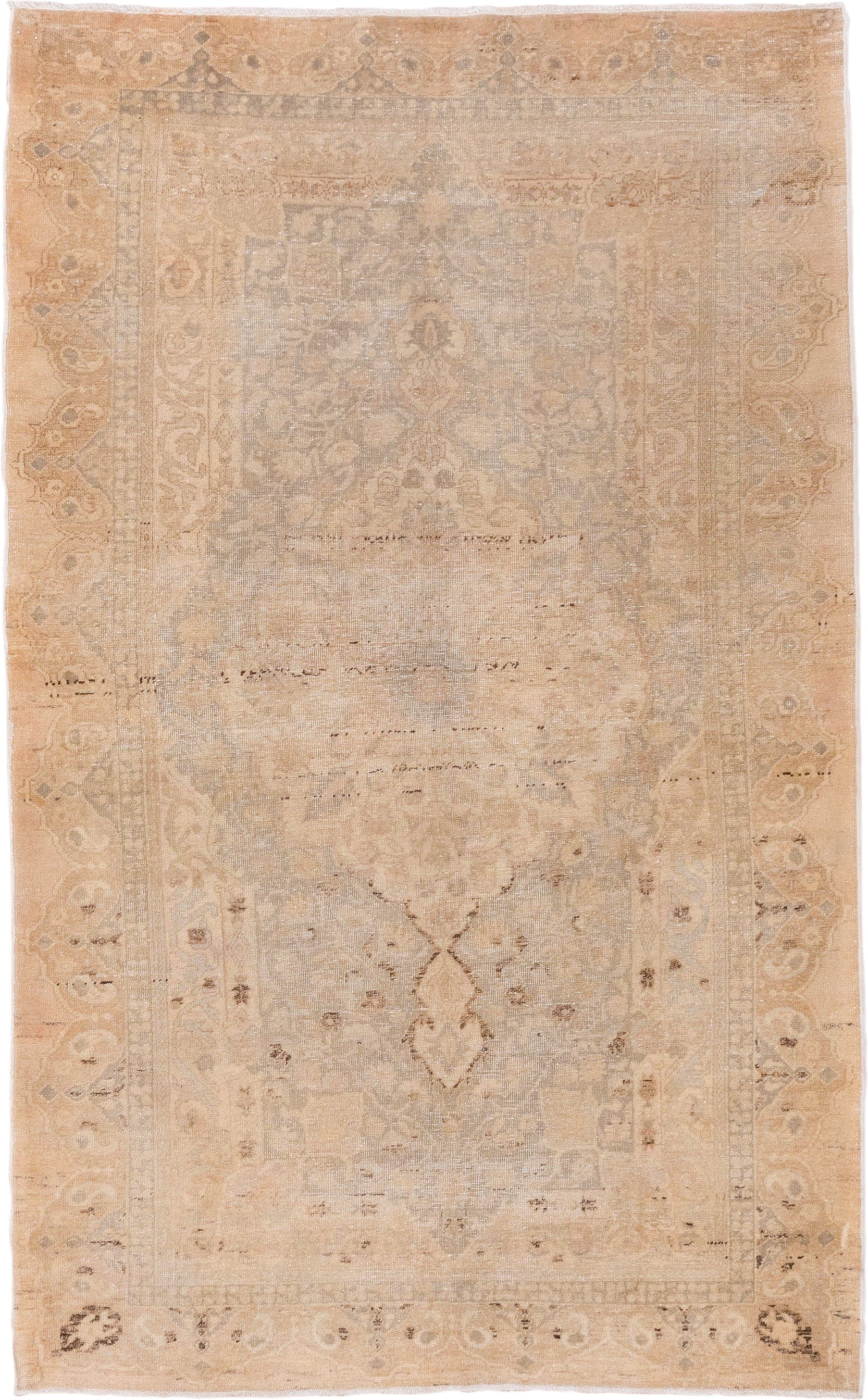 4' x 6' one-of-a-kind handmade vintage Sivas small size rug. Color palette: peach, ivory, taupe, beige, camel, light gray