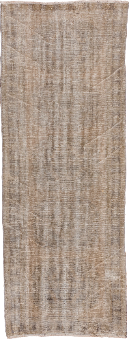 3' x 10' one-of-a-kind handmade vintage Oushak runner rug. Color palette: taupe, beige, camel, ivory, sand, light brown