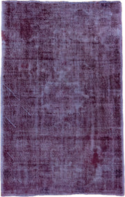 4' x 6' one-of-a-kind handmade vintage Overdyed small size rug. Color palette: violet, plum, lavender, eggplant, pink