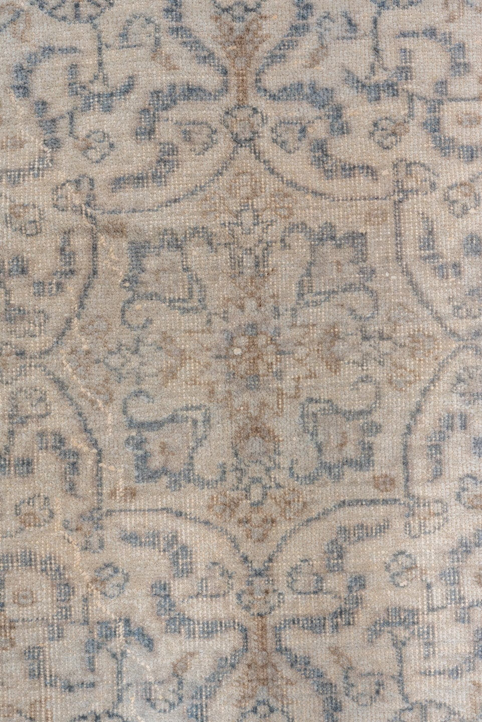 6' x 9' one-of-a-kind handmade vintage Oushak medium size rug. Color palette: ivory, powder_blue, beige, taupe, light_blue