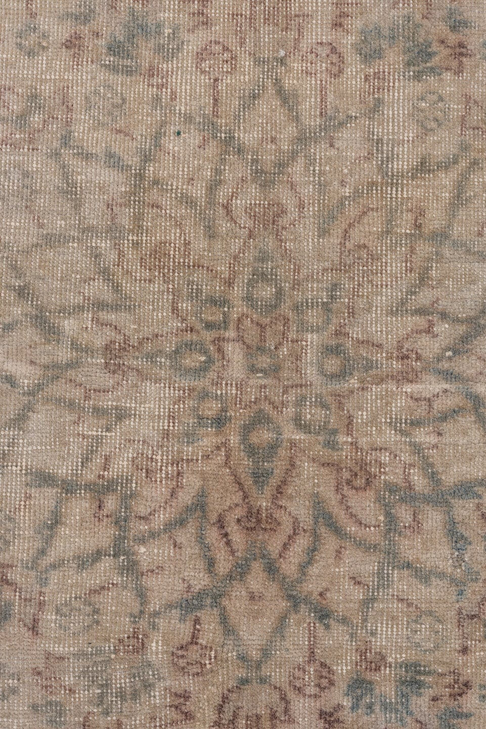 8' x 11' one-of-a-kind handmade vintage Oushak large size rug. Color palette: ivory, blue, taupe, rose, sage, beige, gray