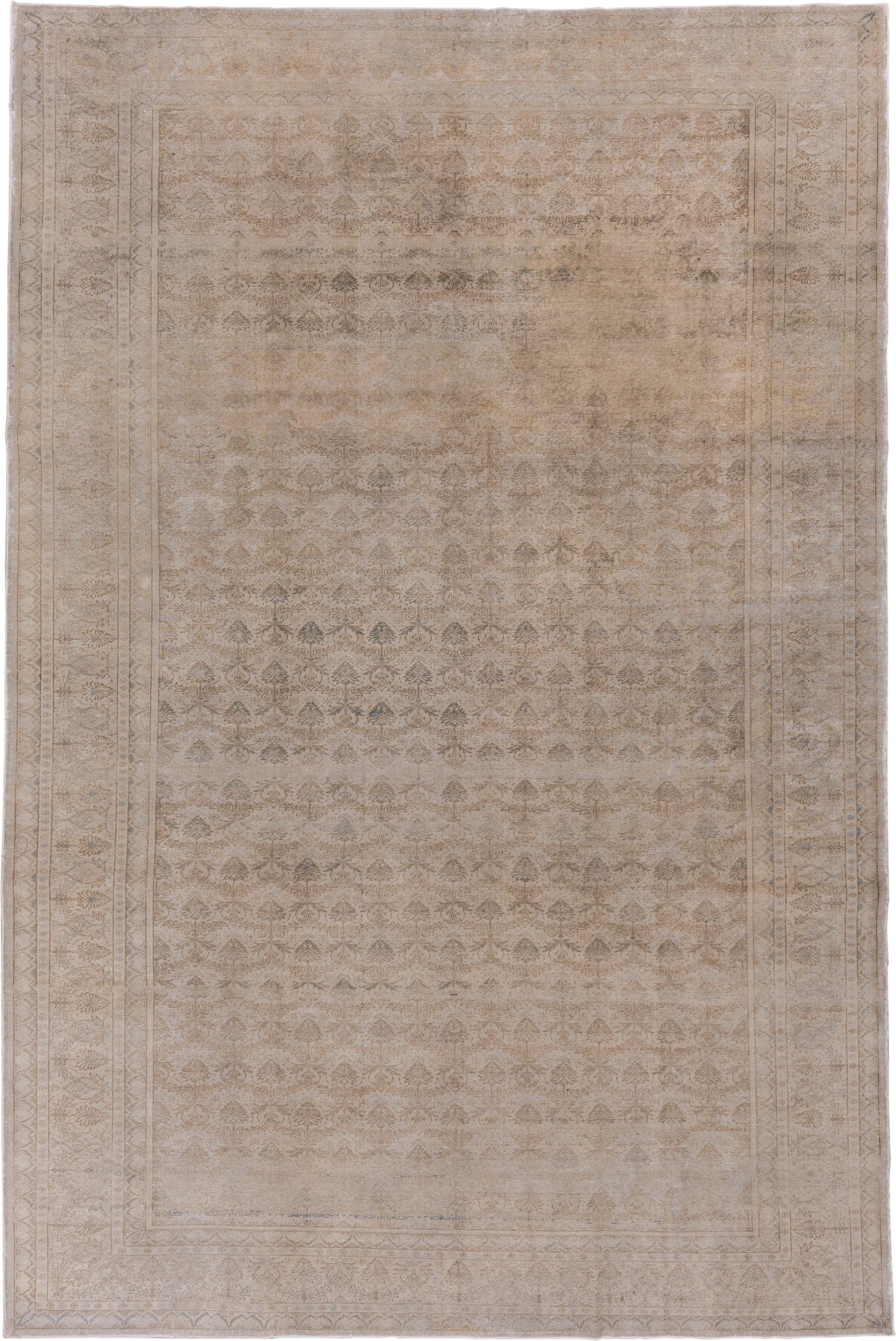 7' x 10' one-of-a-kind handmade vintage Kaisary large size rug. Color palette: beige, ivory, taupe, camel, sand, light brown