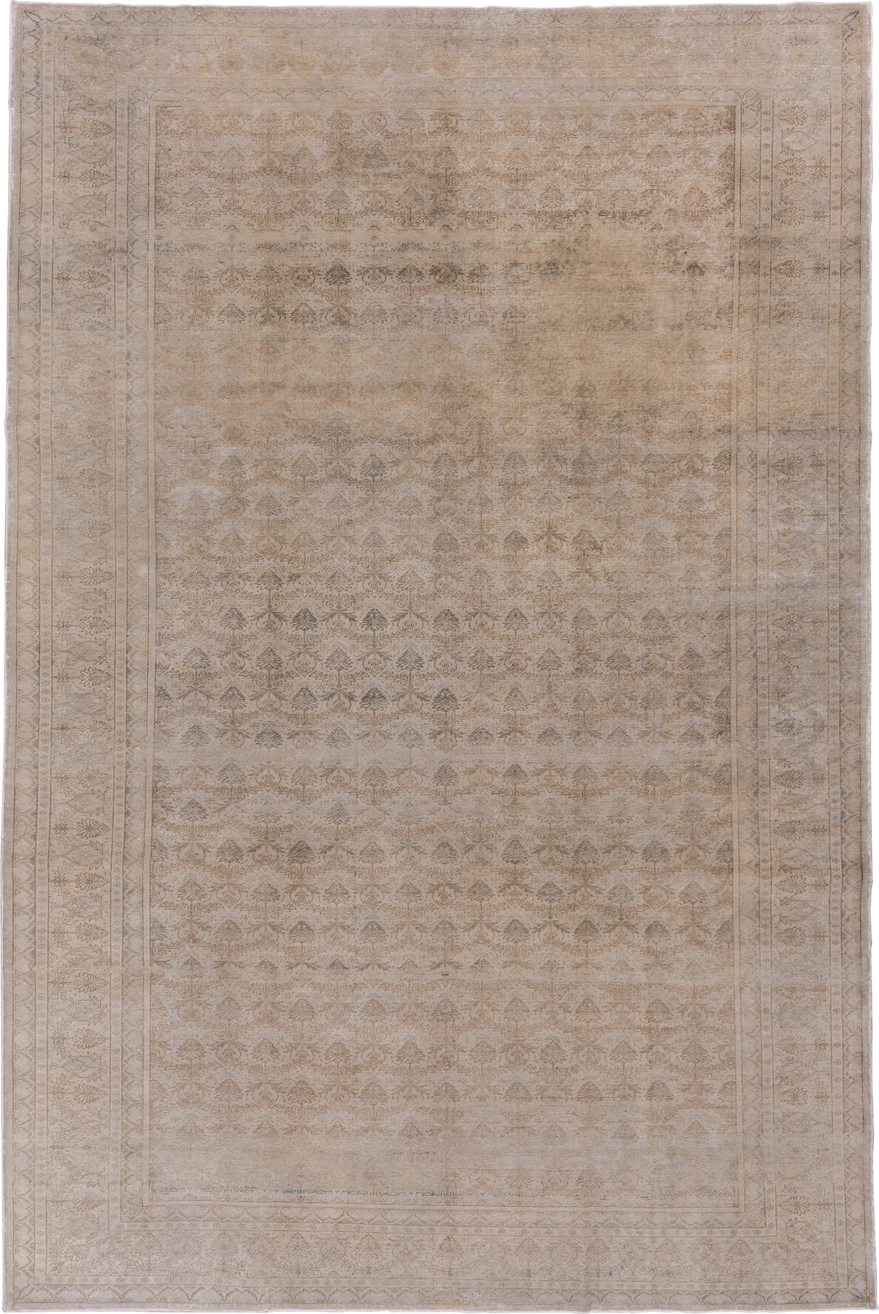 7' x 10' one-of-a-kind handmade vintage Kaisary large size rug. Color palette: beige, ivory, taupe, camel, sand, light brown