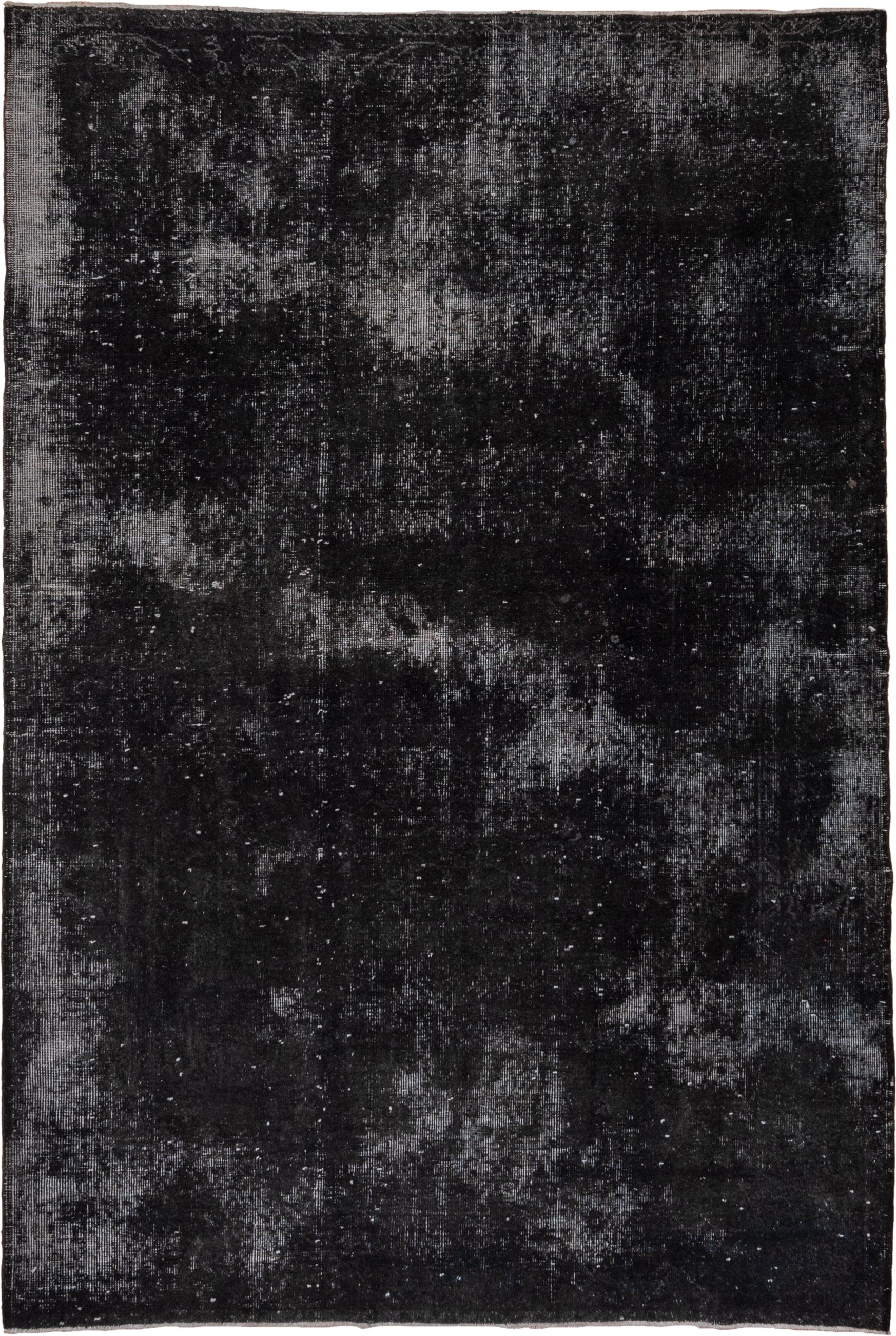 5' x 8' one-of-a-kind handmade vintage Overdyed medium size rug. Color palette: charcoal, black, slate, gray