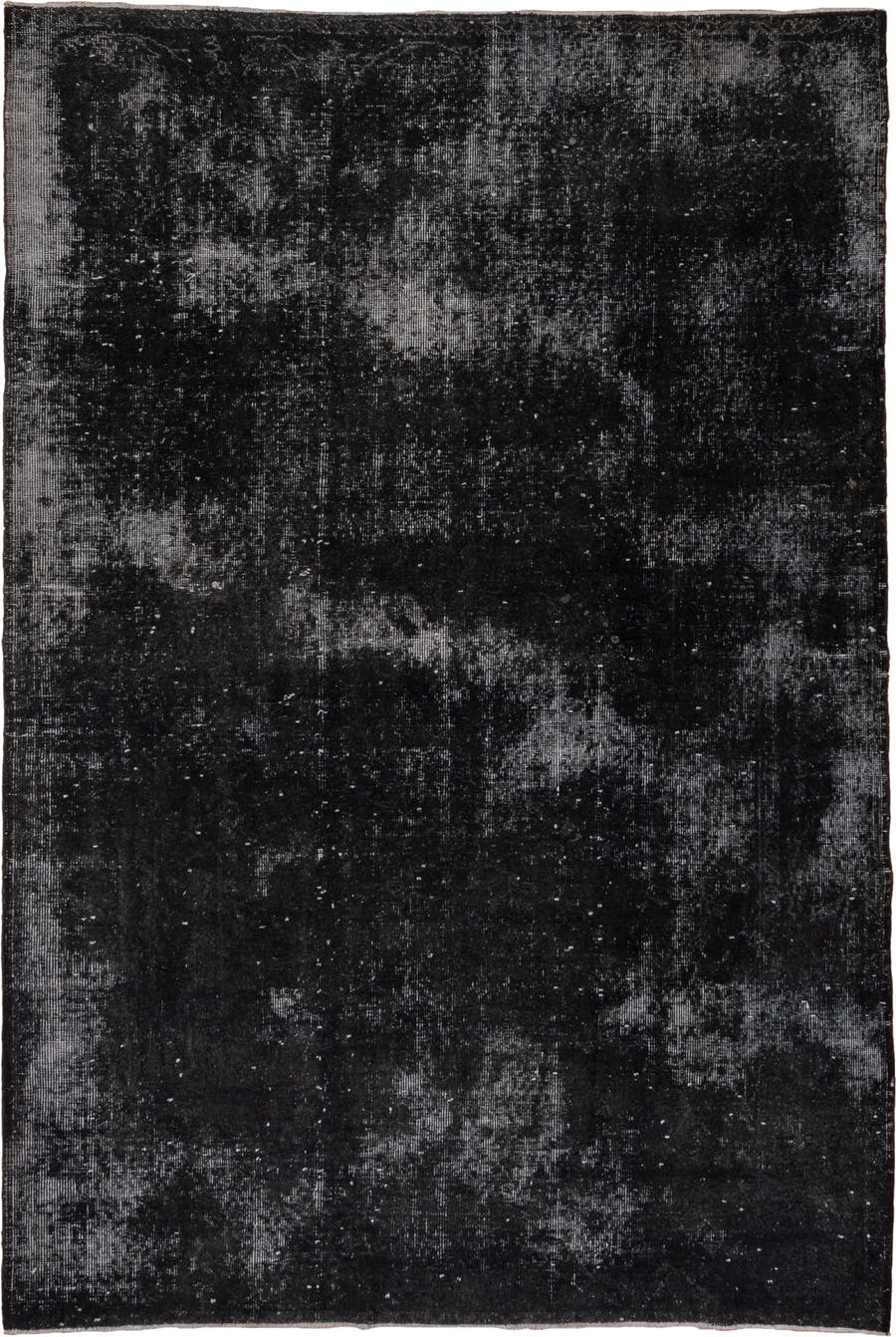 5' x 8' one-of-a-kind handmade vintage Overdyed medium size rug. Color palette: charcoal, black, slate, gray