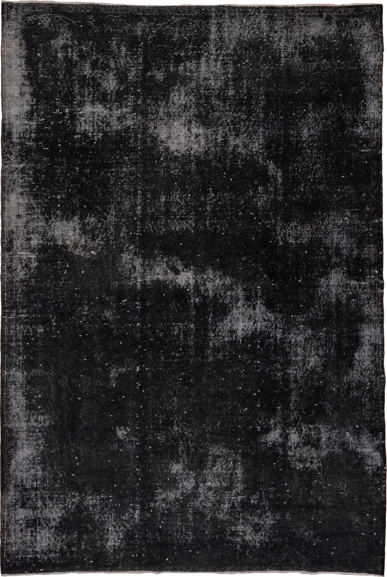 5' x 8' one-of-a-kind handmade vintage Overdyed medium size rug. Color palette: charcoal, black, slate, gray
