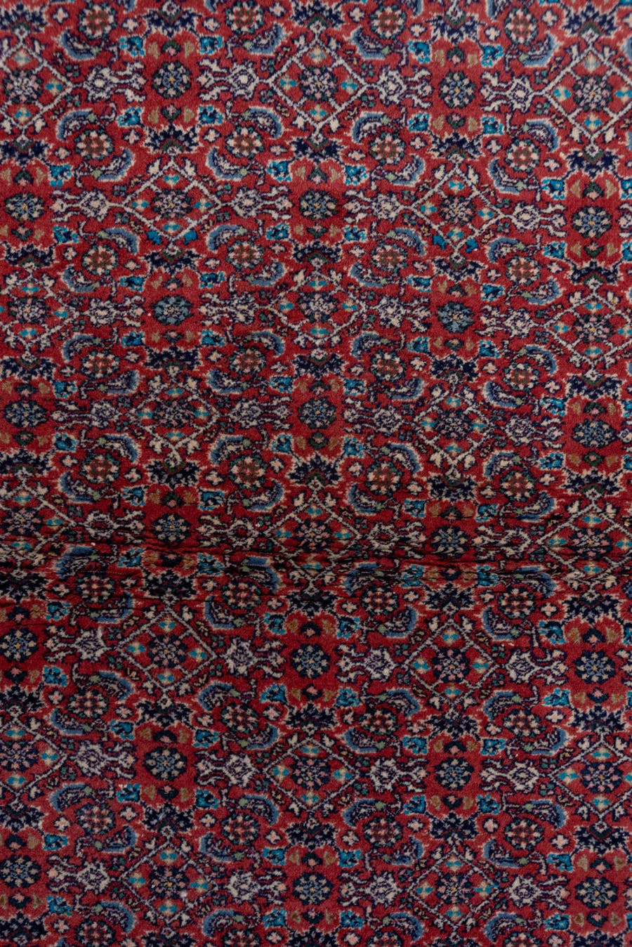 2' x 6' one-of-a-kind handmade vintage Bidjar runner rug. Color palette: rust, navy, ivory, crimson, slate, rose, terracotta