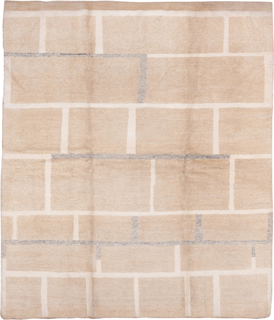 8' x 9' one-of-a-kind handmade handmade Contemporary rug. Color palette: beige, ivory, cream, taupe, gray