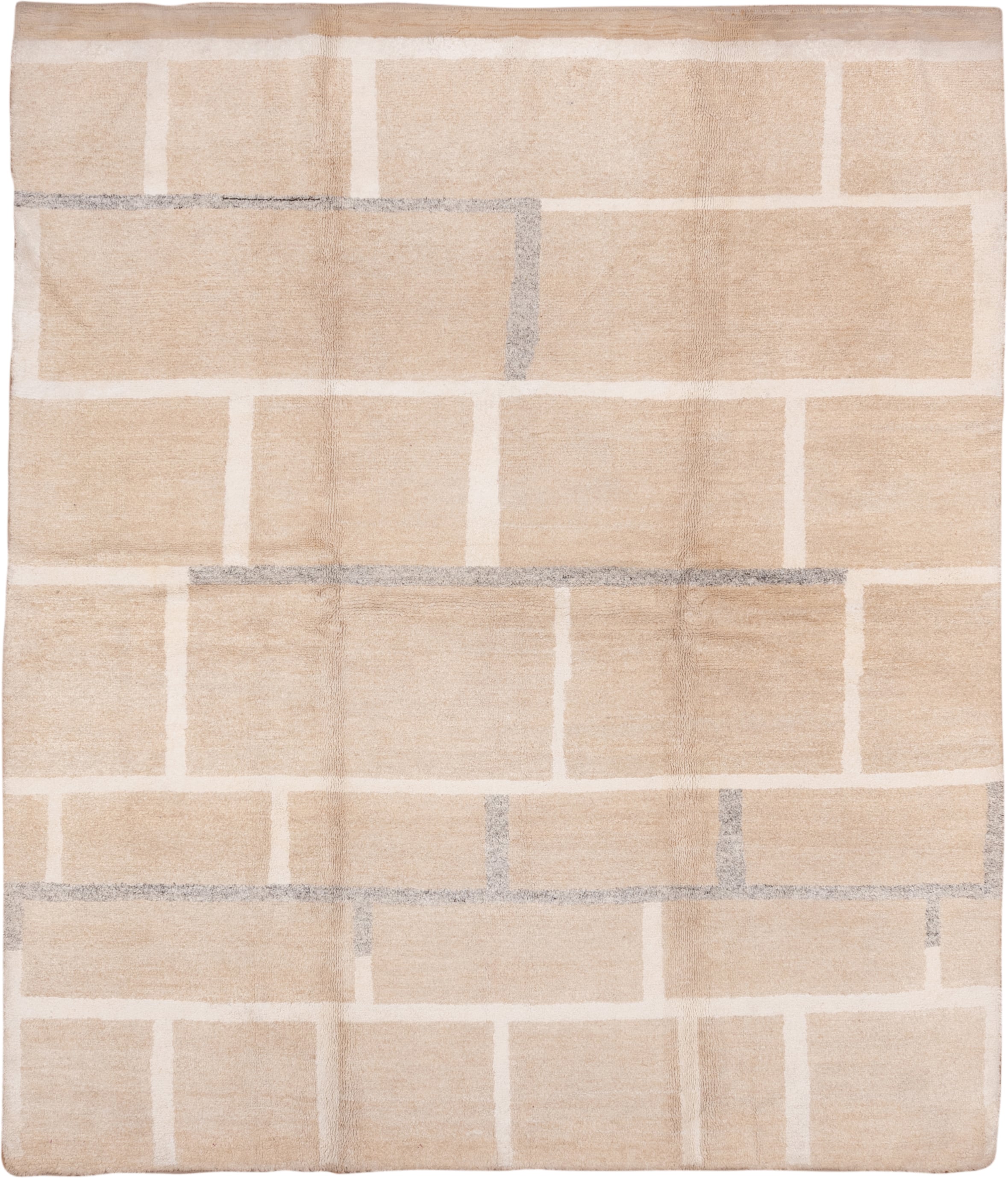 8' x 9' one-of-a-kind handmade handmade Contemporary rug. Color palette: beige, ivory, cream, taupe, gray