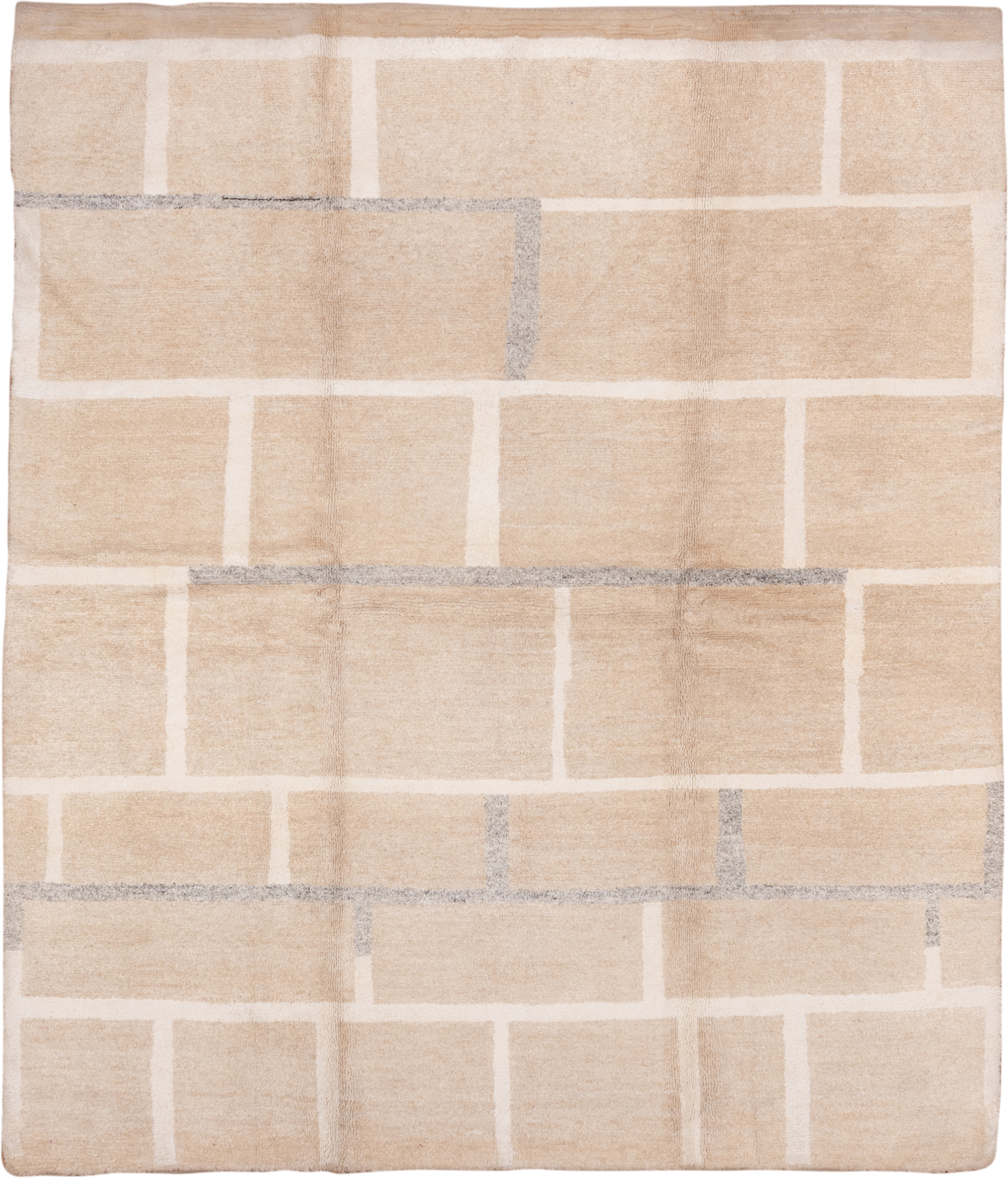 8' x 9' one-of-a-kind handmade handmade Contemporary rug. Color palette: beige, ivory, cream, taupe, gray