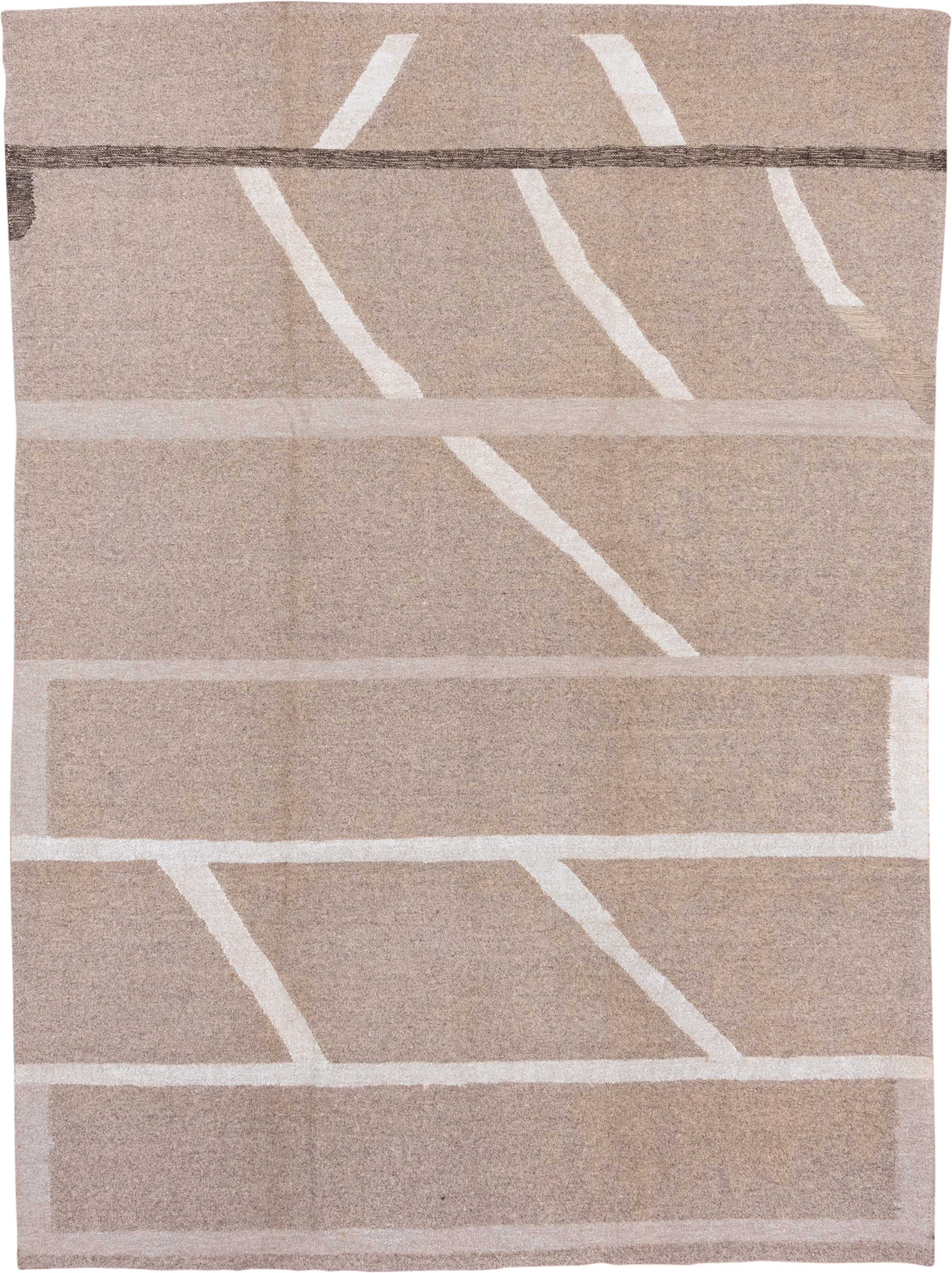 7' x 9' one-of-a-kind handmade vintage Kilim rug. Color palette: taupe, ivory, beige, charcoal, cream, gray, black