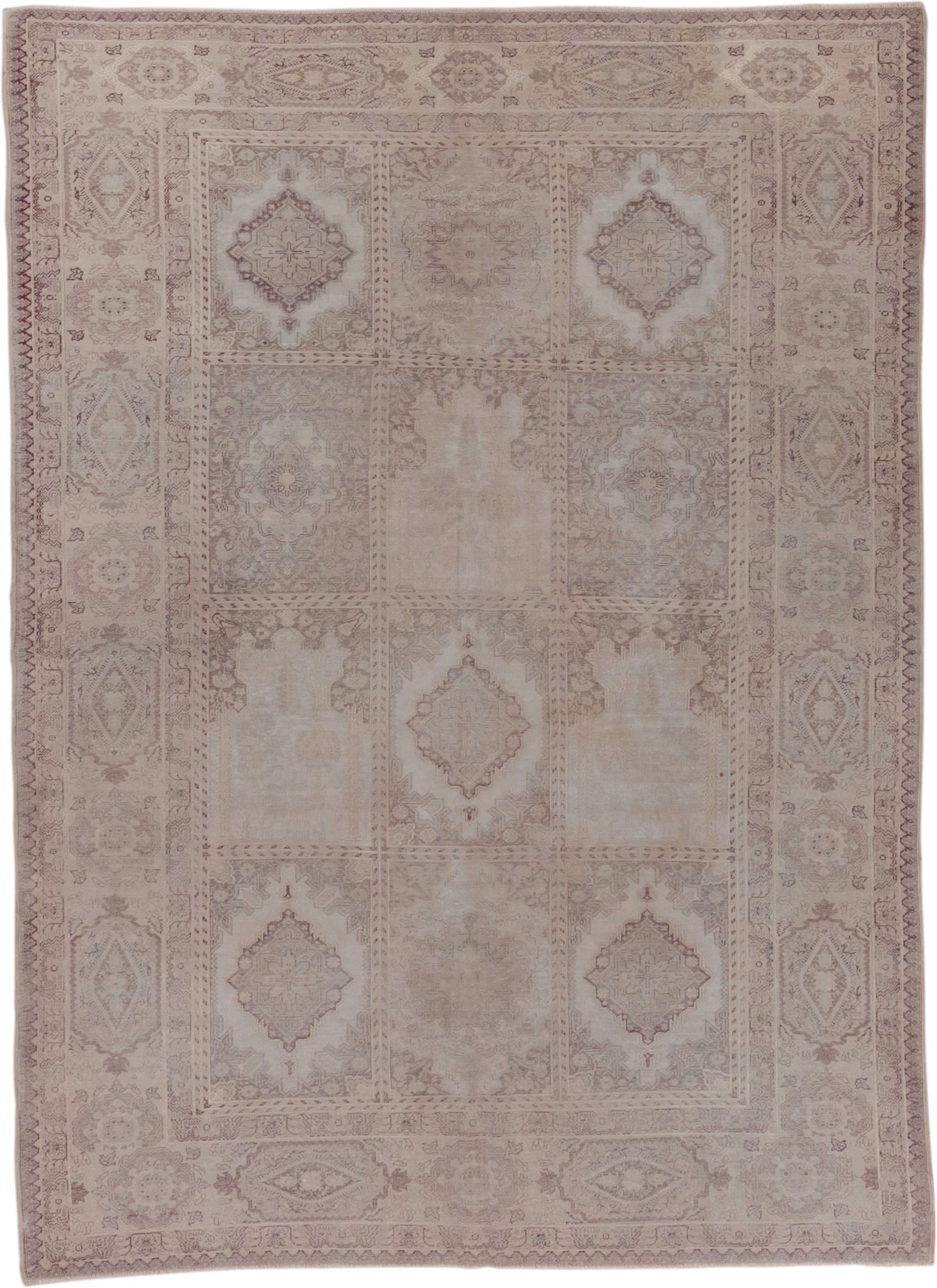 5' x 7' one-of-a-kind handmade vintage Oushak rug. Color palette: taupe, ivory, dusty_rose, beige, blush, stone, gray, pink