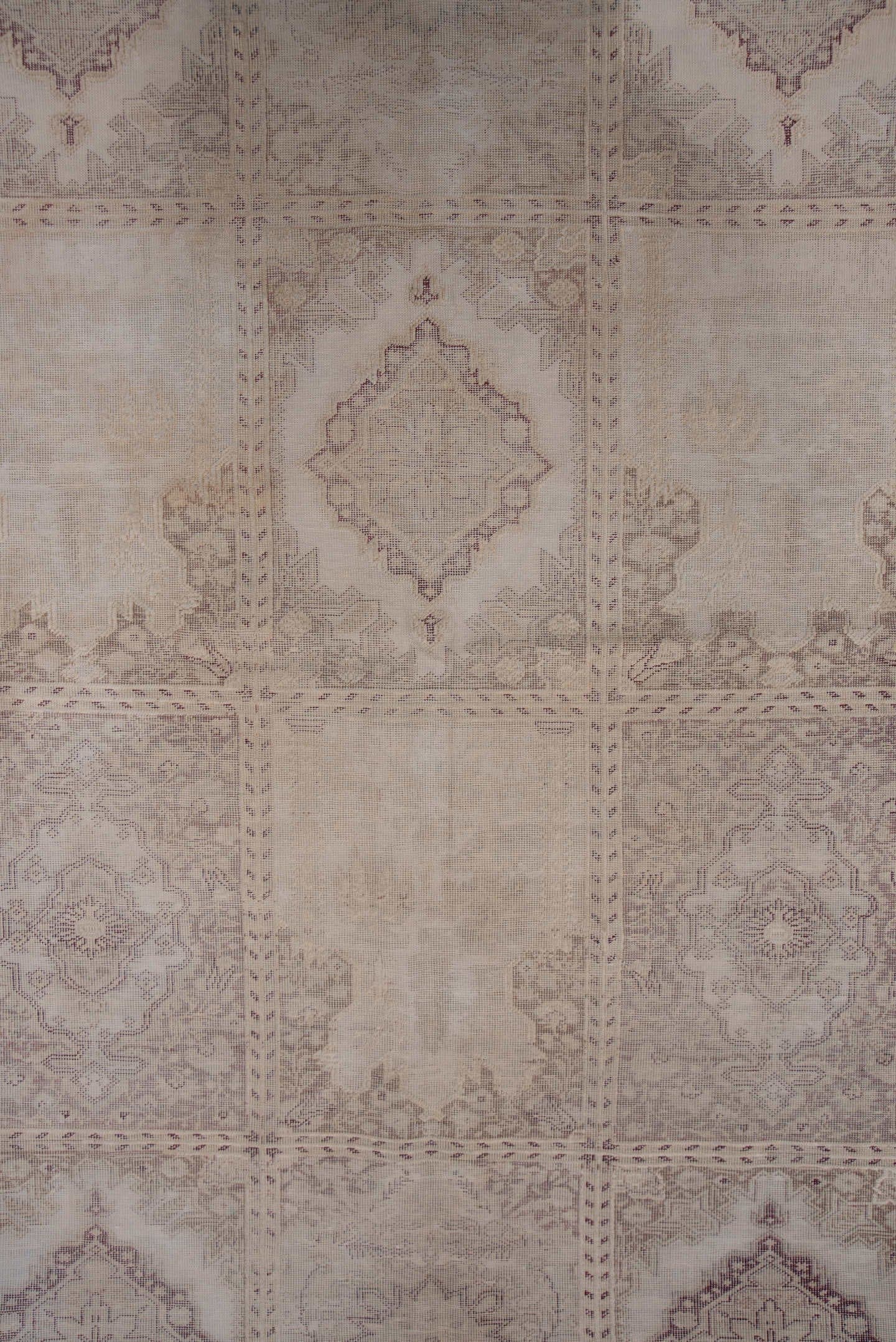 5' x 7' one-of-a-kind handmade vintage Oushak rug. Color palette: taupe, ivory, dusty_rose, beige, blush, stone, gray, pink