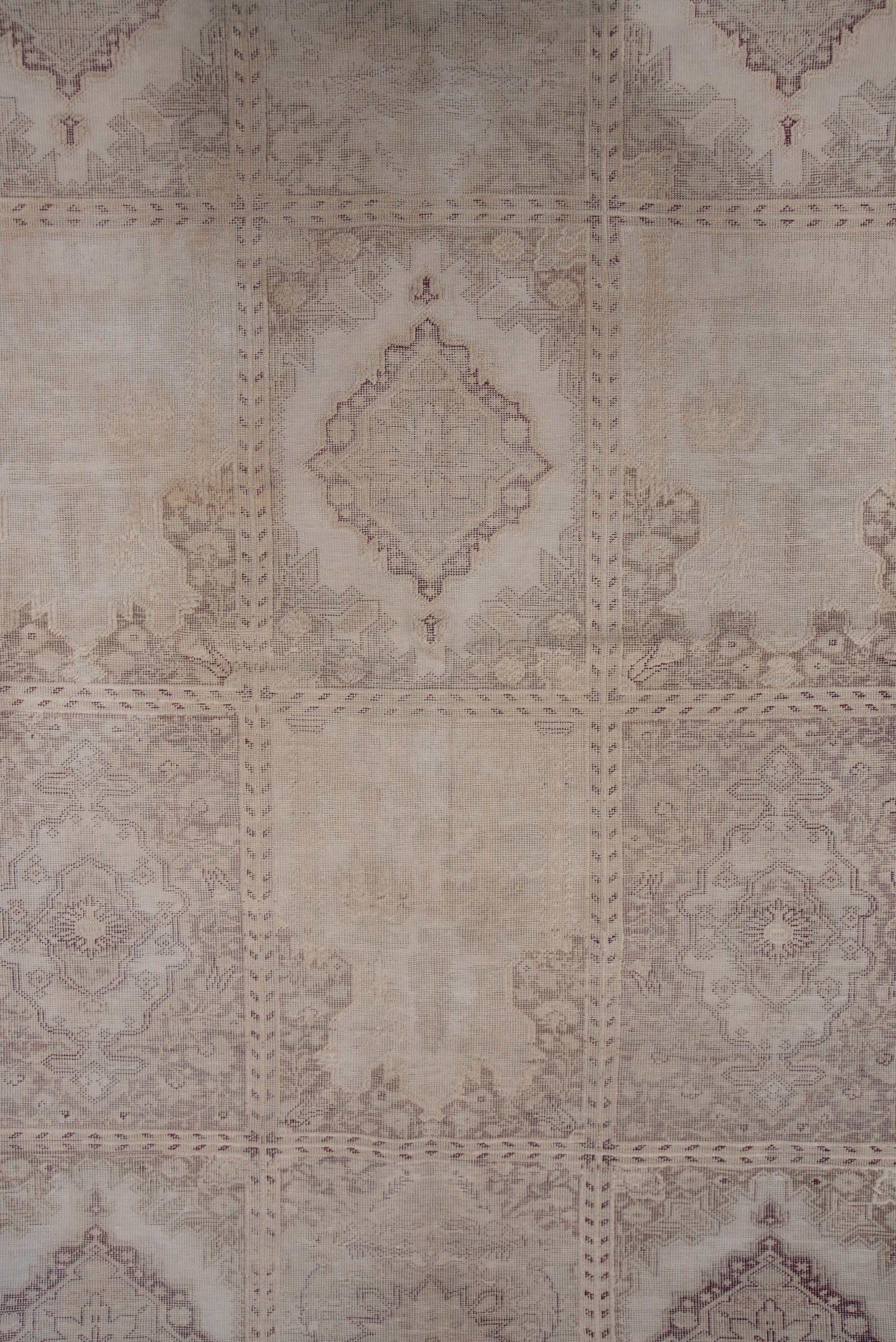 5' x 7' one-of-a-kind handmade vintage Oushak rug. Color palette: taupe, ivory, dusty_rose, beige, blush, stone, gray, pink