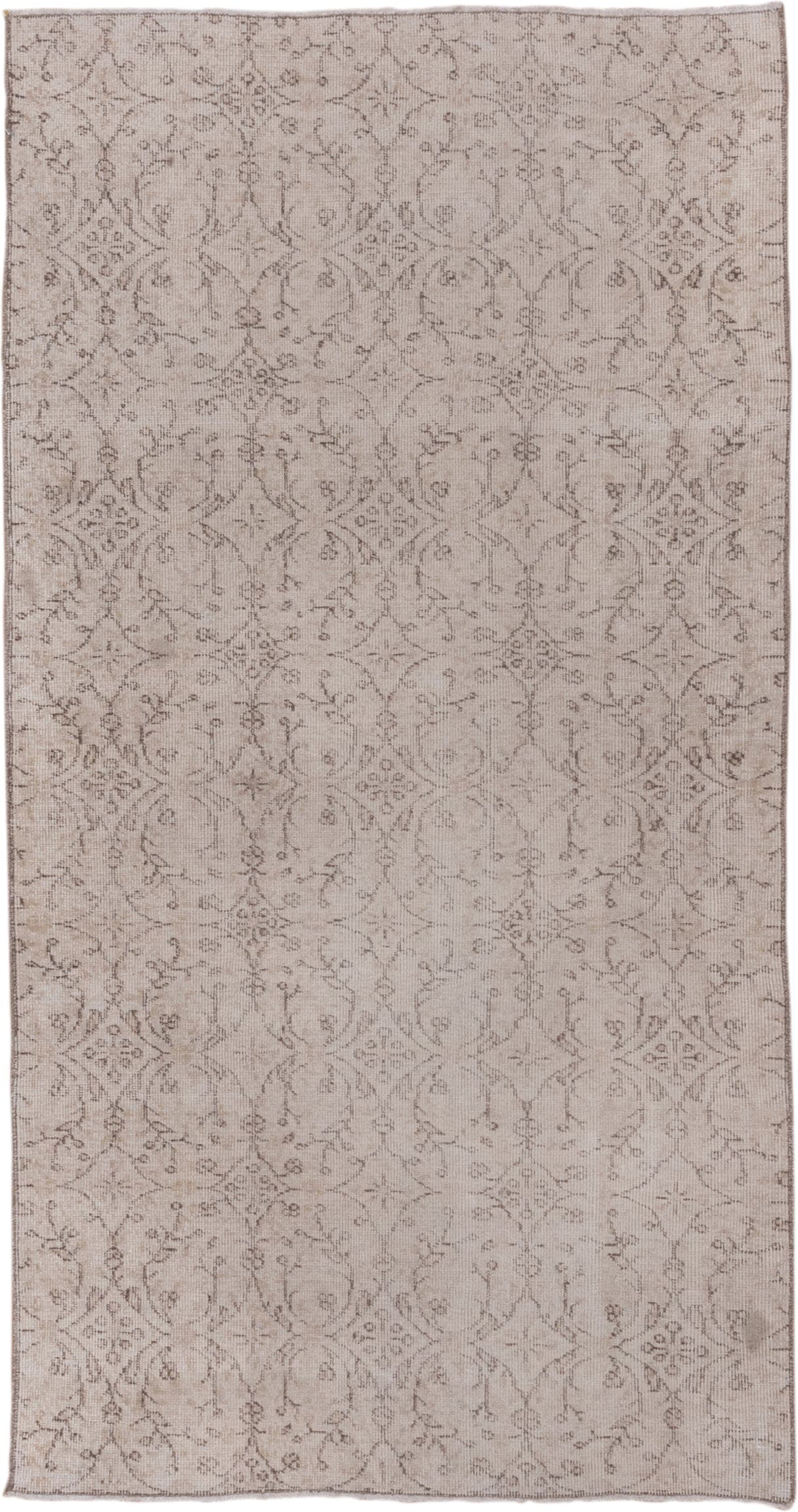 3' x 7' one-of-a-kind handmade vintage Oushak rug. Color palette: ivory, taupe, beige, greige, camel, gray