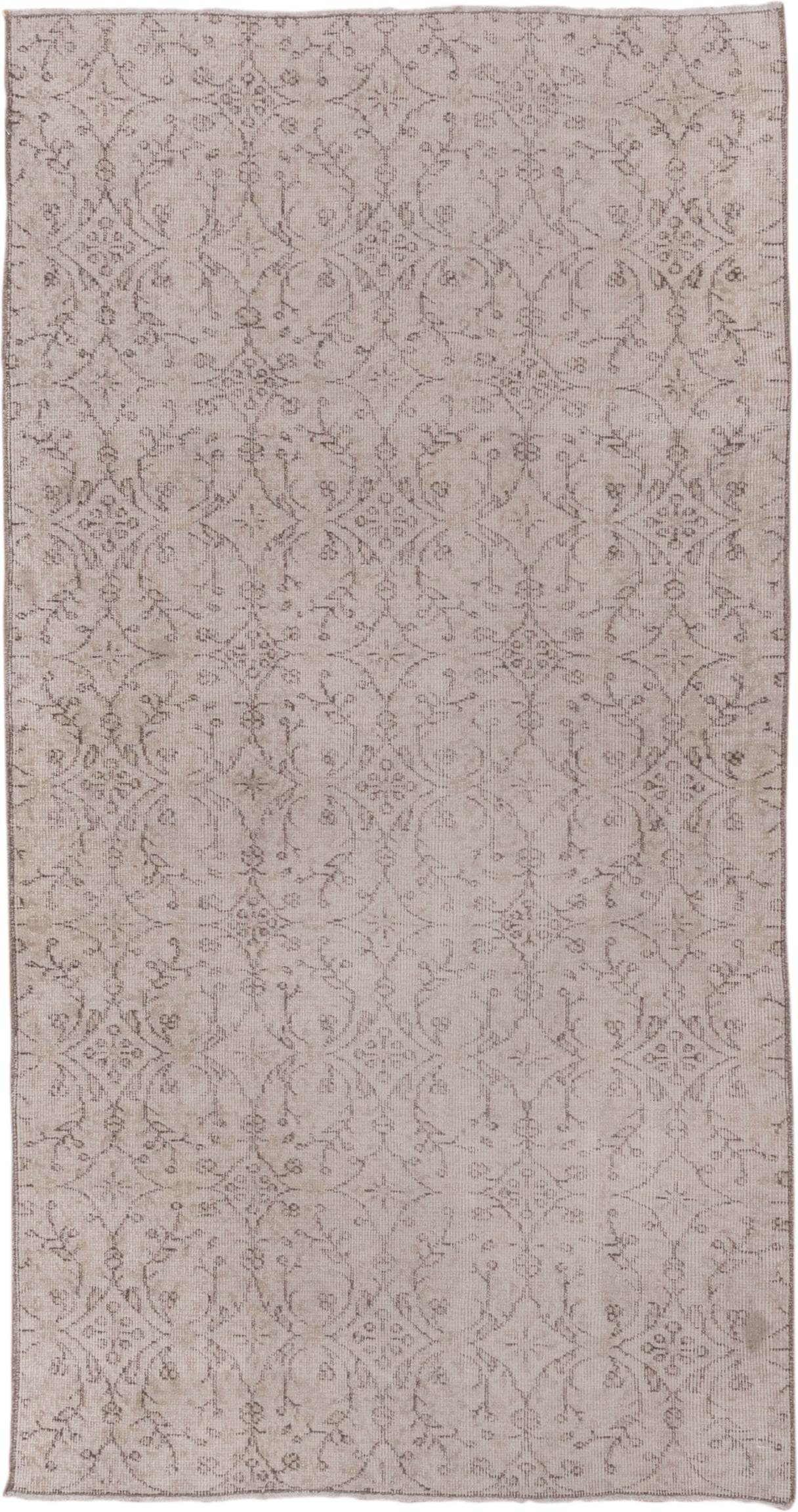 3' x 7' one-of-a-kind handmade vintage Oushak rug. Color palette: ivory, taupe, beige, greige, camel, gray