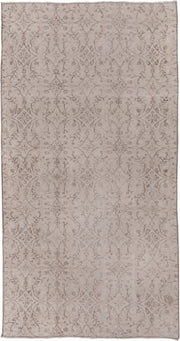 3' x 7' one-of-a-kind handmade vintage Oushak rug. Color palette: ivory, taupe, beige, greige, camel, gray