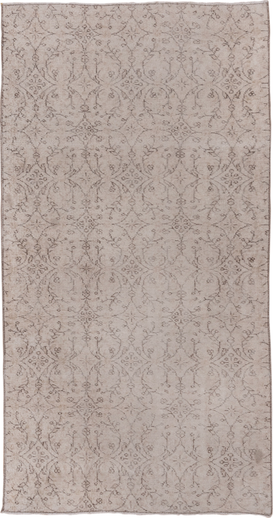 3' x 7' one-of-a-kind handmade vintage Oushak rug. Color palette: ivory, taupe, beige, greige, camel, gray