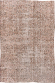 7' x 10' one-of-a-kind handmade vintage Kaisary large size rug. Color palette: blush, taupe, ivory, rose, camel, charcoal