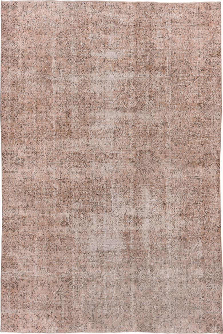 7' x 10' one-of-a-kind handmade vintage Kaisary large size rug. Color palette: blush, taupe, ivory, rose, camel, charcoal