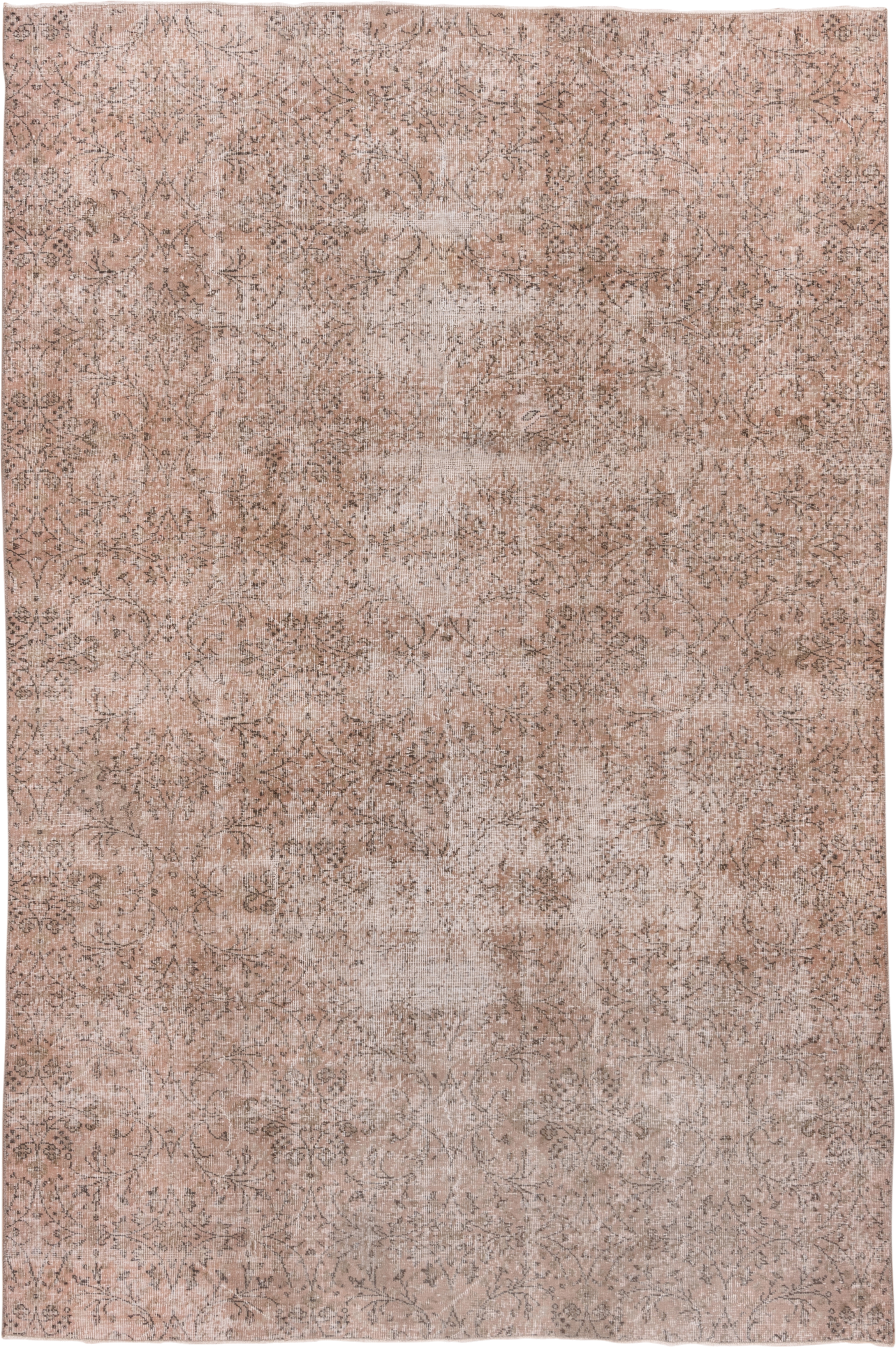 7' x 10' one-of-a-kind handmade vintage Kaisary large size rug. Color palette: blush, taupe, ivory, rose, camel, charcoal