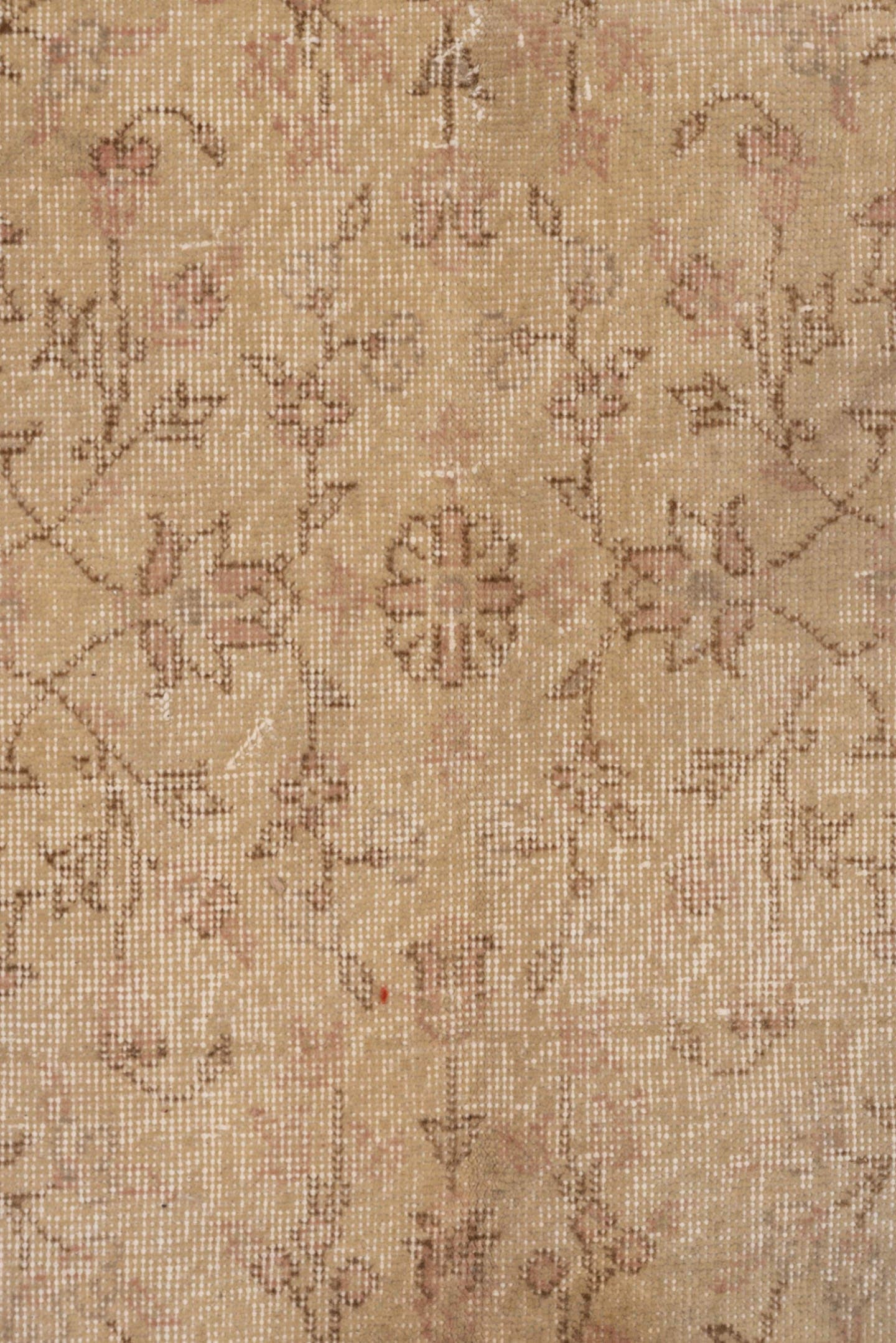 8' x 12' one-of-a-kind handmade vintage Oushak large size rug. Color palette: ivory, blush, beige, taupe, rose, camel, pink