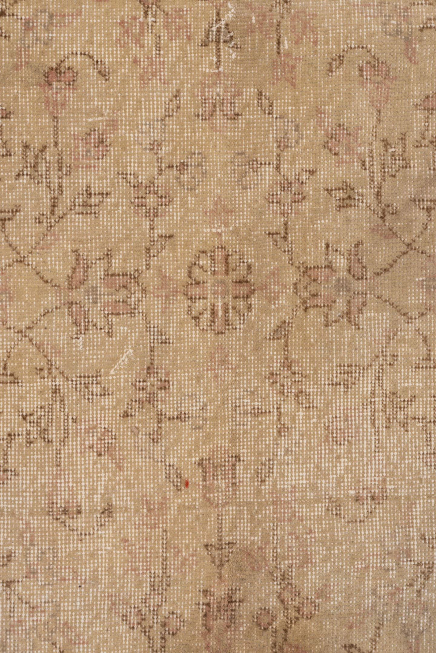 8' x 12' one-of-a-kind handmade vintage Oushak large size rug. Color palette: ivory, blush, beige, taupe, rose, camel, pink