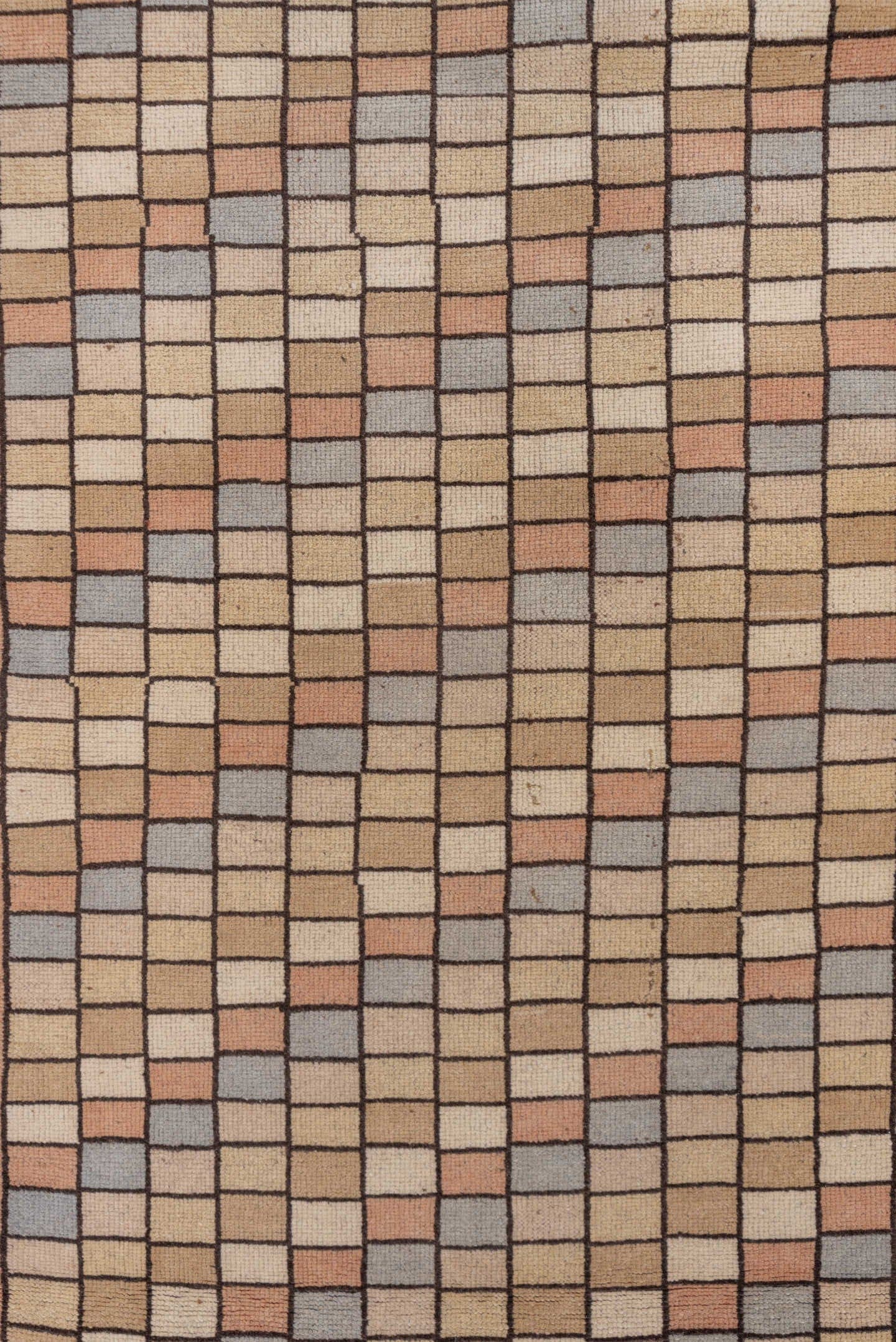 2' x 9' one-of-a-kind handmade vintage Tulu runner rug. Color palette: taupe, ivory, rust, slate, camel, beige, gray