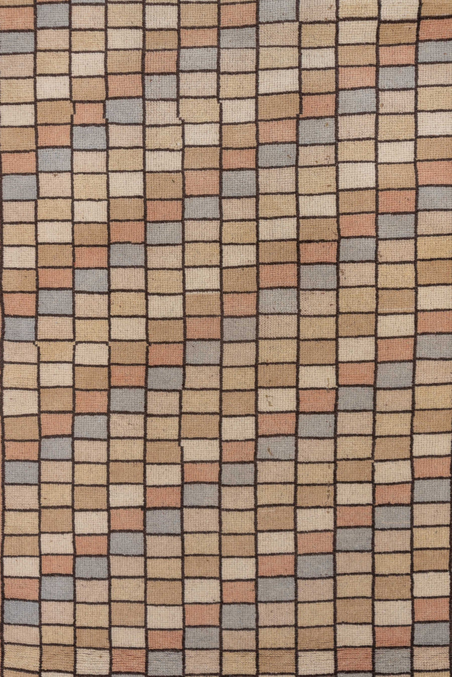 2' x 9' one-of-a-kind handmade vintage Tulu runner rug. Color palette: taupe, ivory, rust, slate, camel, beige, gray