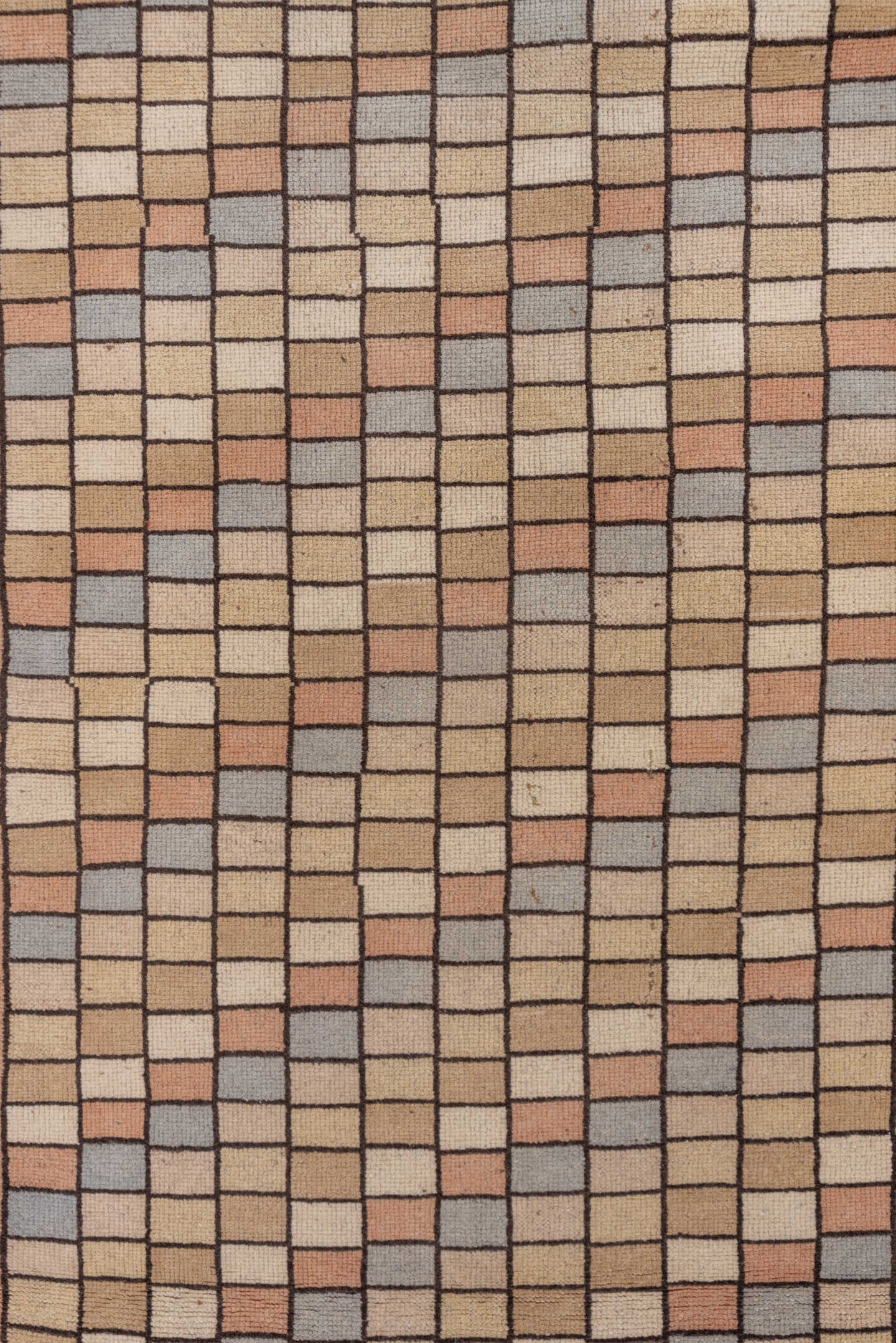 2' x 9' one-of-a-kind handmade vintage Tulu runner rug. Color palette: taupe, ivory, rust, slate, camel, beige, gray