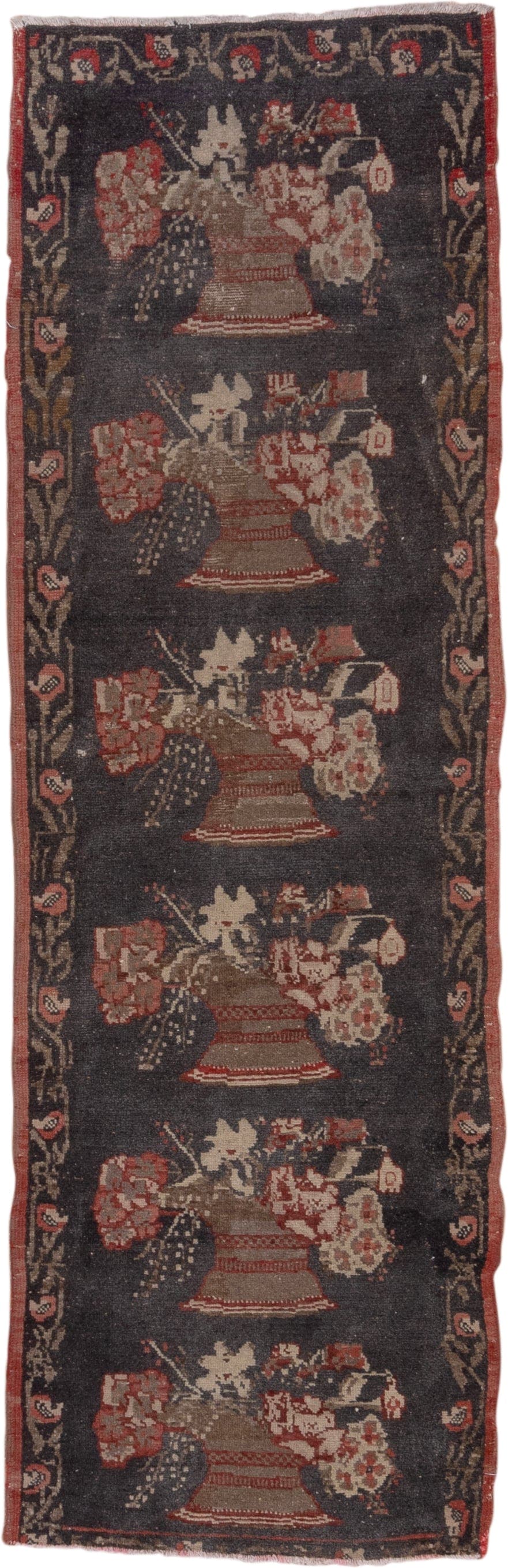 2' x 8' one-of-a-kind handmade vintage Oushak runner rug. Color palette: charcoal, rust, ivory, rose, taupe, burgundy, olive