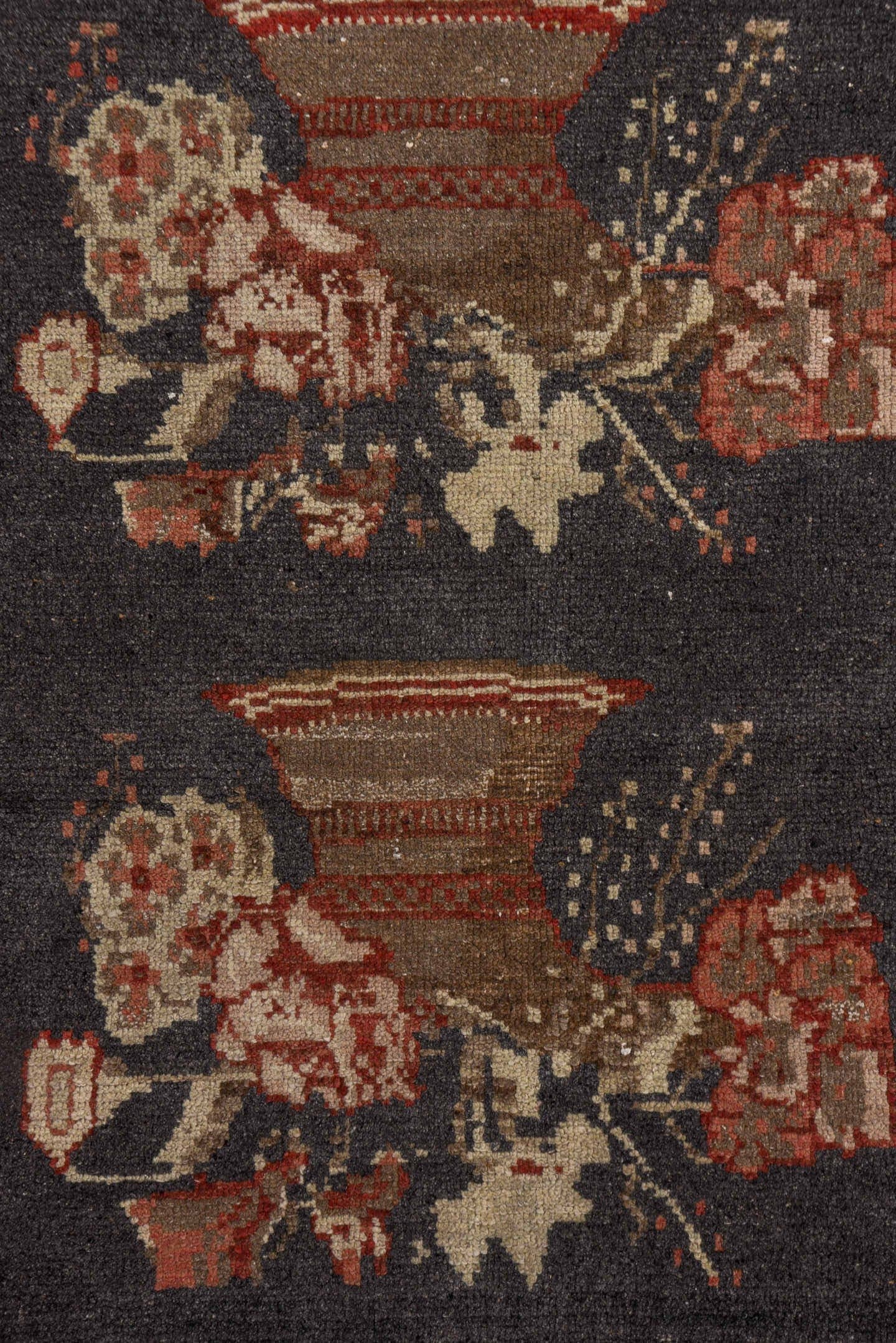 2' x 8' one-of-a-kind handmade vintage Oushak runner rug. Color palette: charcoal, rust, ivory, rose, taupe, burgundy, olive