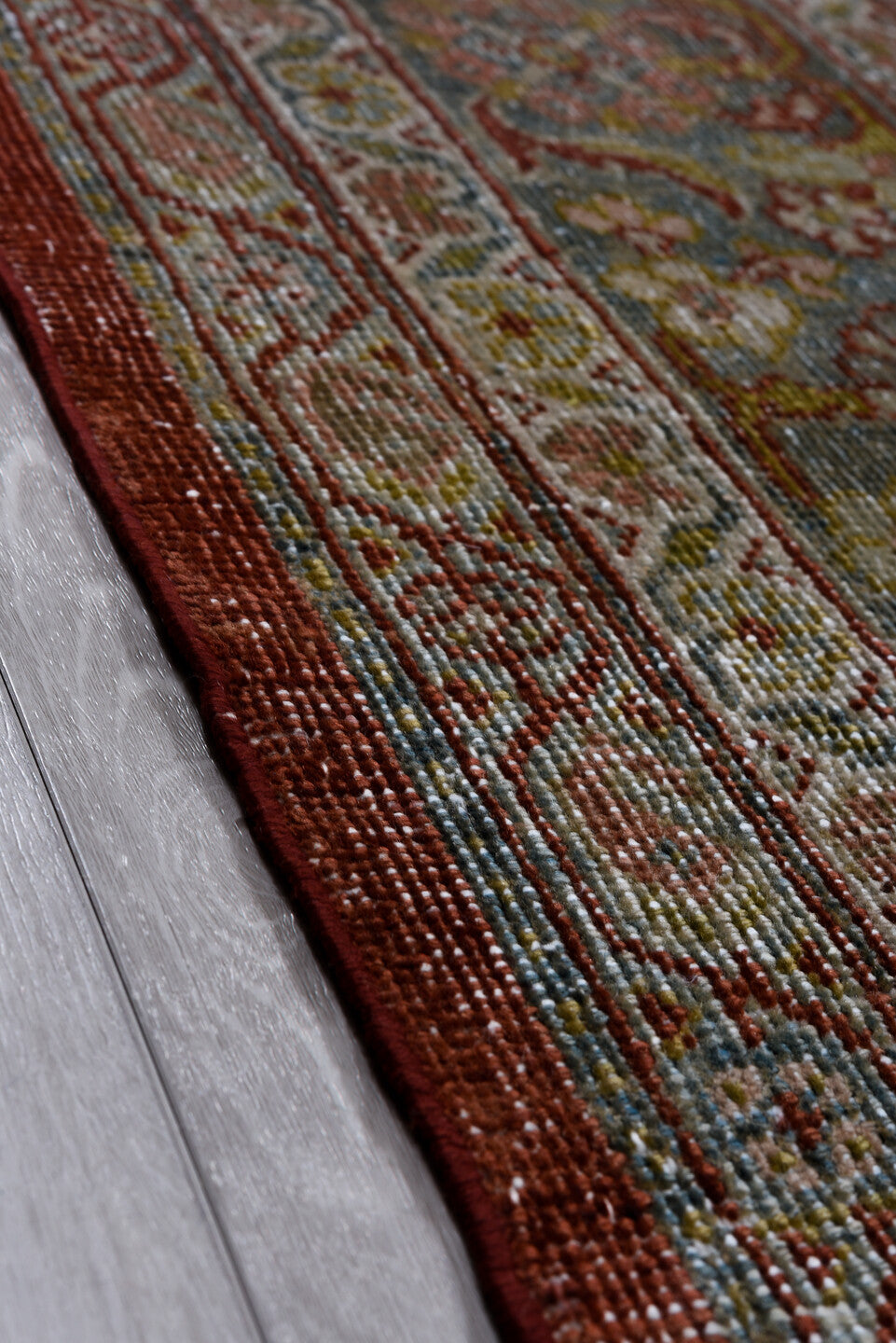8' x 12' one-of-a-kind handmade vintage Mahal large size rug. Color palette: black, blue, brown, burgundy, charcoal, fiord