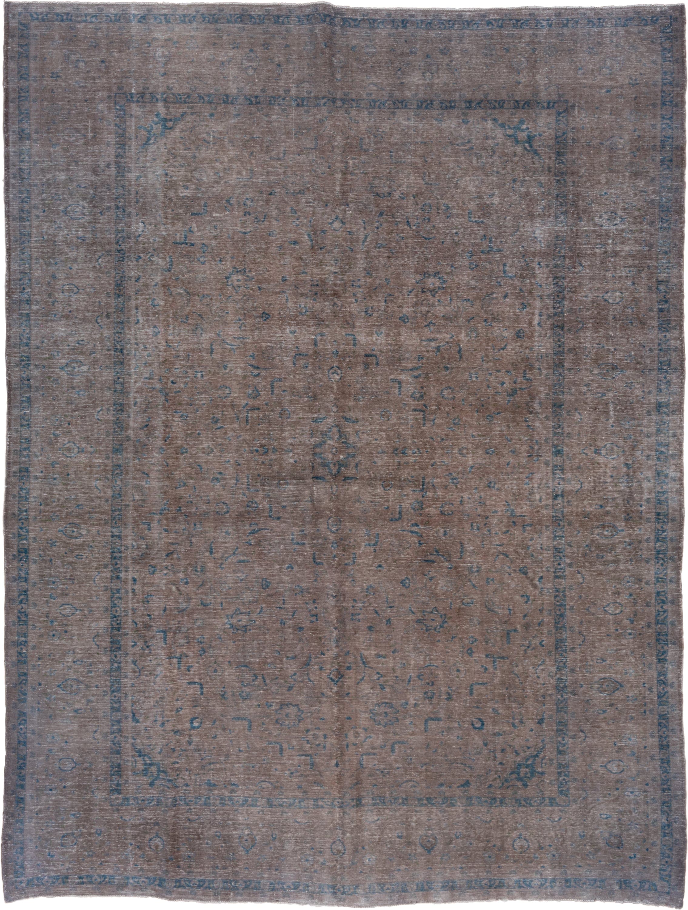 9' x 13' one-of-a-kind handmade vintage Sivas large size rug. Color palette: taupe, slate, blue, ivory, charcoal, beige